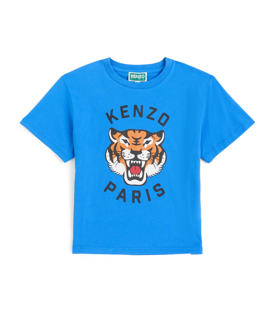 Kenzo Kids Cotton Tiger T-Shirt (2-14 Years) Super Sonic Image 1