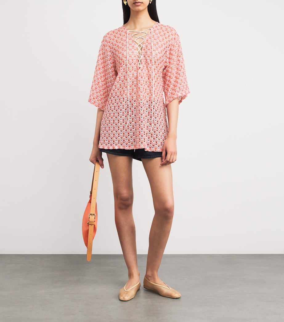 Metallic-Crochet Mini Dress S416Y RED Image 2