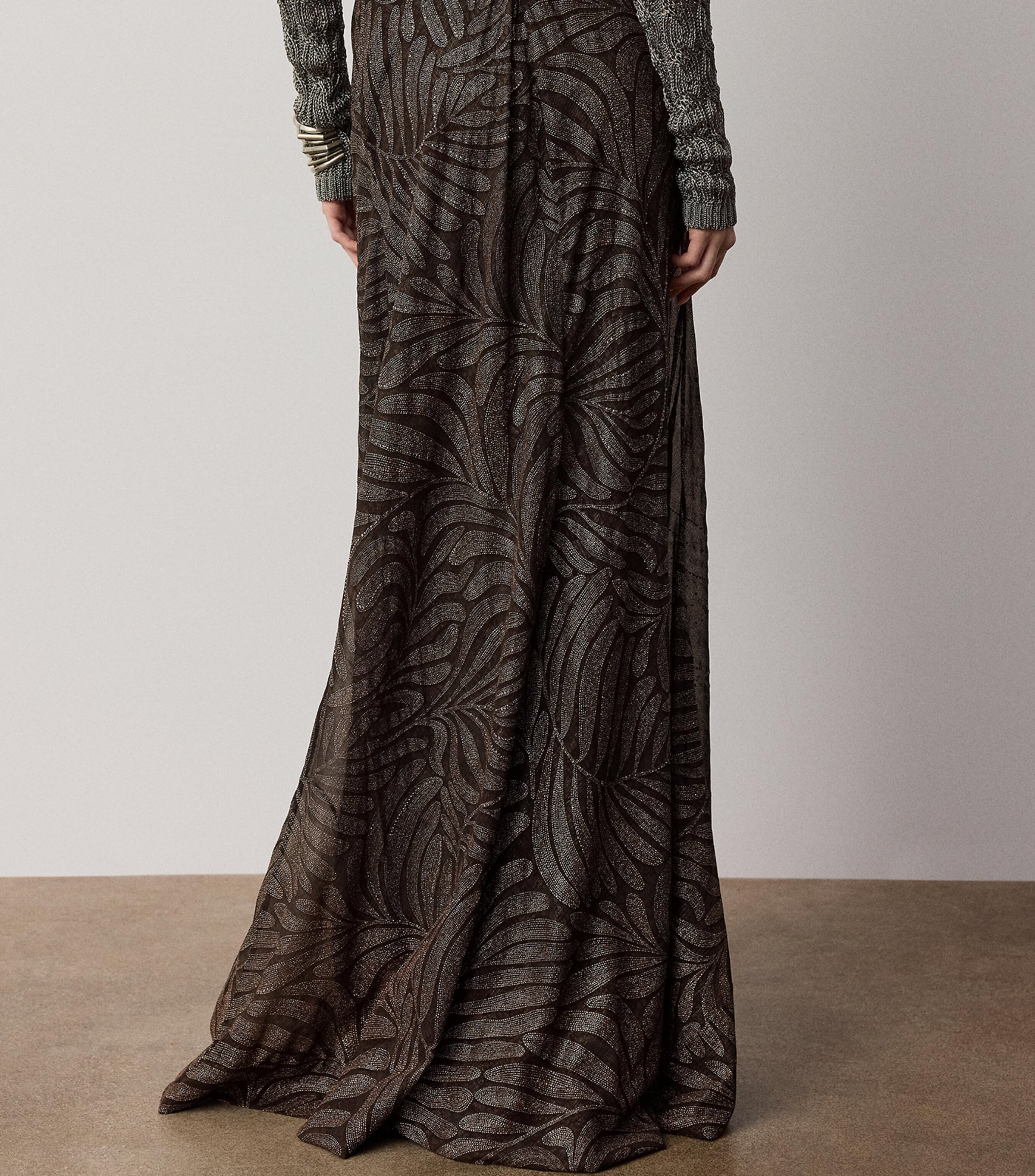 Ralph Lauren Collection Womens Foiled Silk Chiffon Masina Maxi Skirt Bronzed Deco Image 5