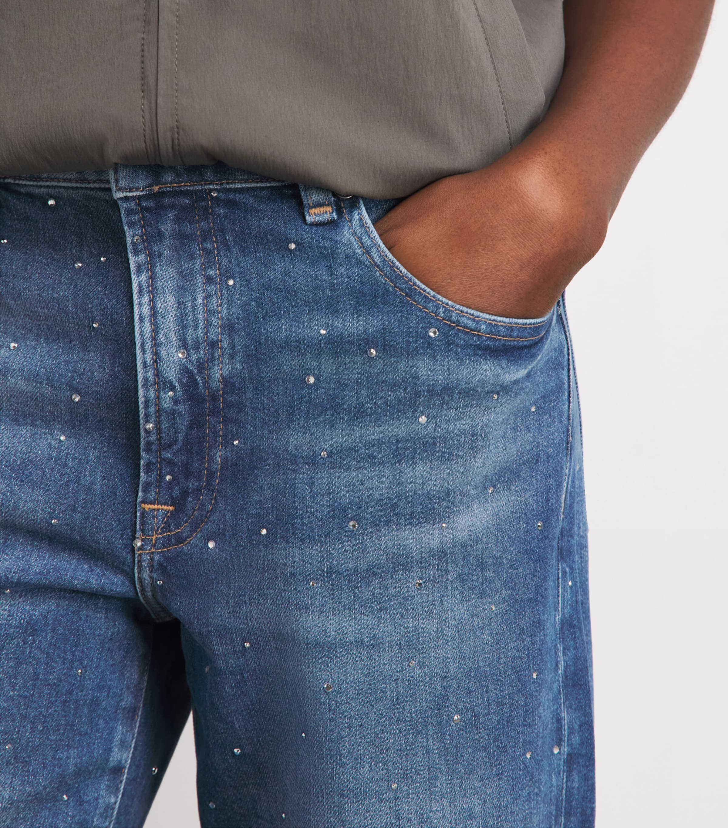 7 For All Mankind Womens Embellished Stovepipe Straight Ankle Jeans Blue Shine Image 3