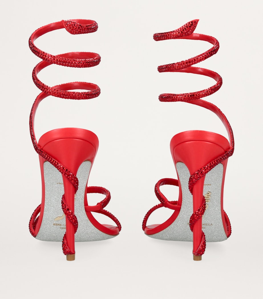 René Caovilla Red Satin Embellished Margot Heeled Sandals 105