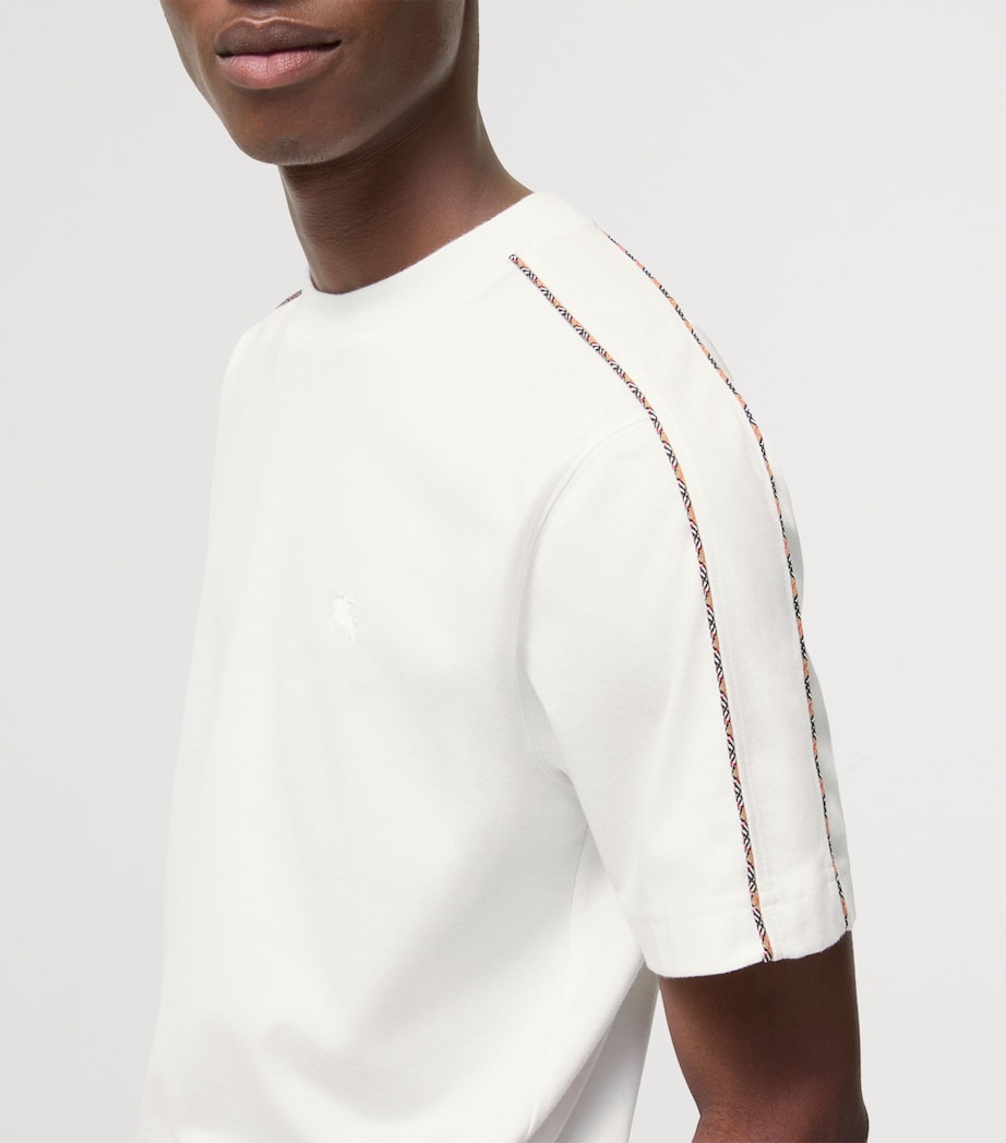 Burberry Mens Cotton Check-Piping Slim T-Shirt Chalk Image 4