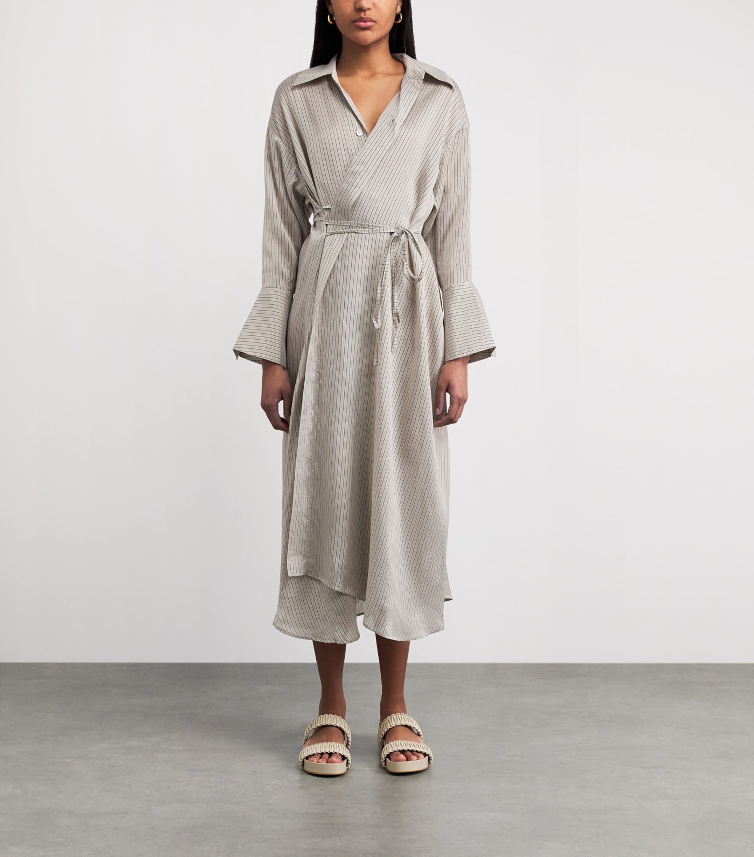 Palmer//Harding Womens Stripe Drift Midi Shirt Dress Beige Silk Stripe Image 4