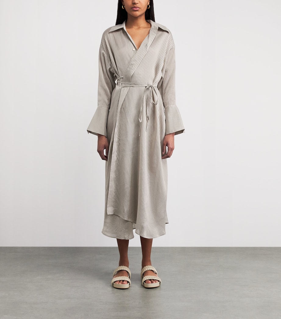 Palmer//Harding Womens Stripe Drift Midi Shirt Dress Beige Silk Stripe Image 4
