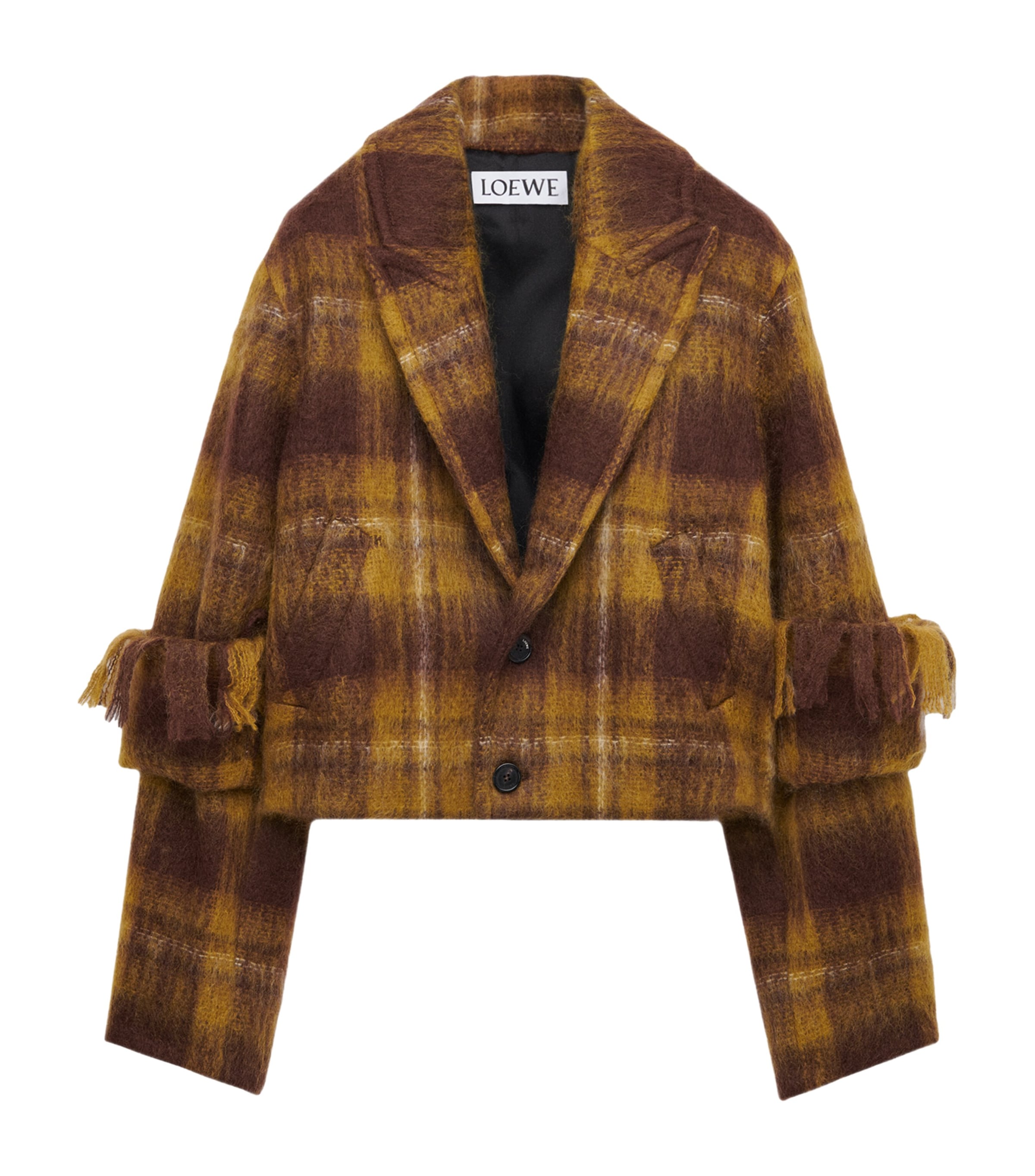 Loewe Mohair-wool Scarf-detail Check Coat In Yellow