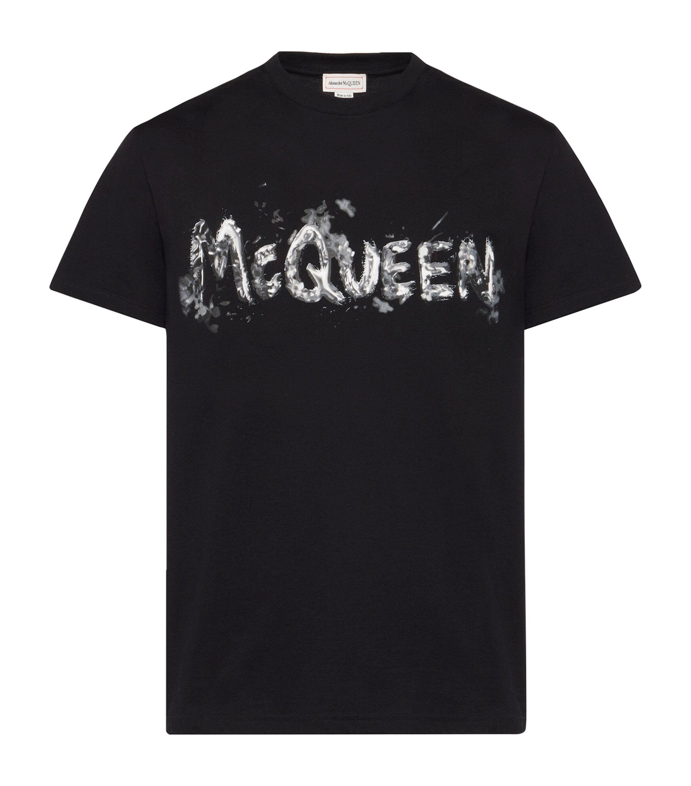 Alexander Mcqueen Black T-shirt With Graffiti Logo Print In Cotton Man In Neutral