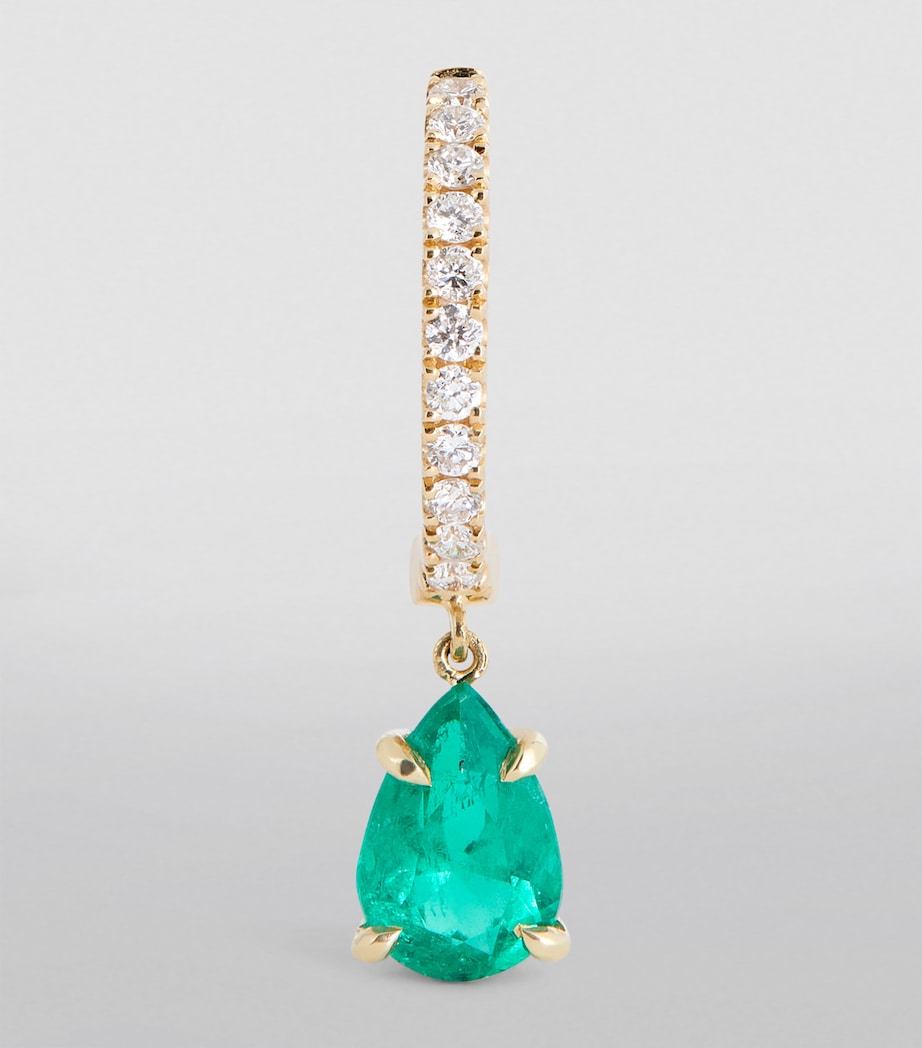 Yellow Gold, Diamond and Emerald Single Huggie Earring YELLOW GOLD Image 2
