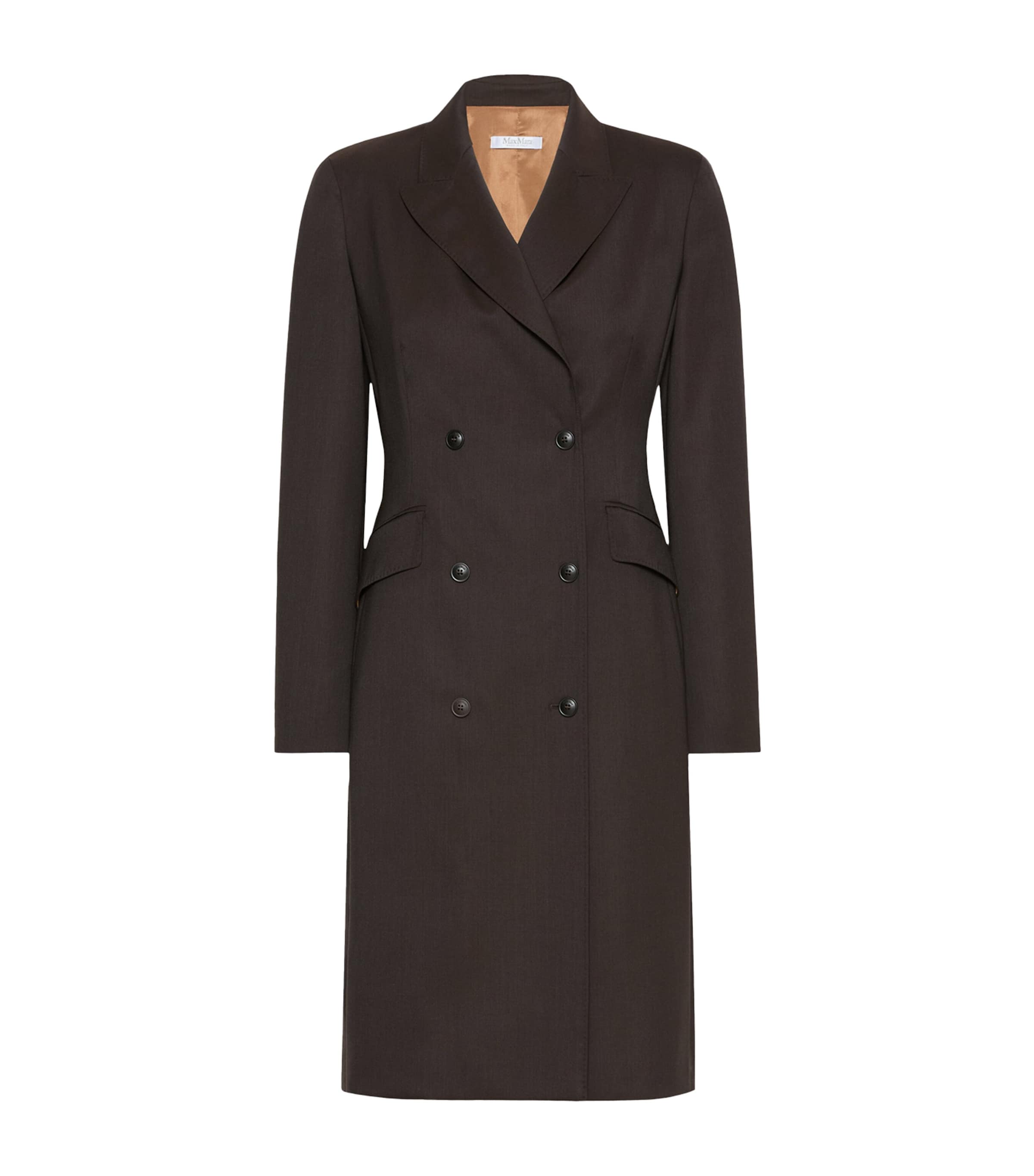 Max Mara Virgin Wool Double-breasted Blazer Midi Dress In Brown