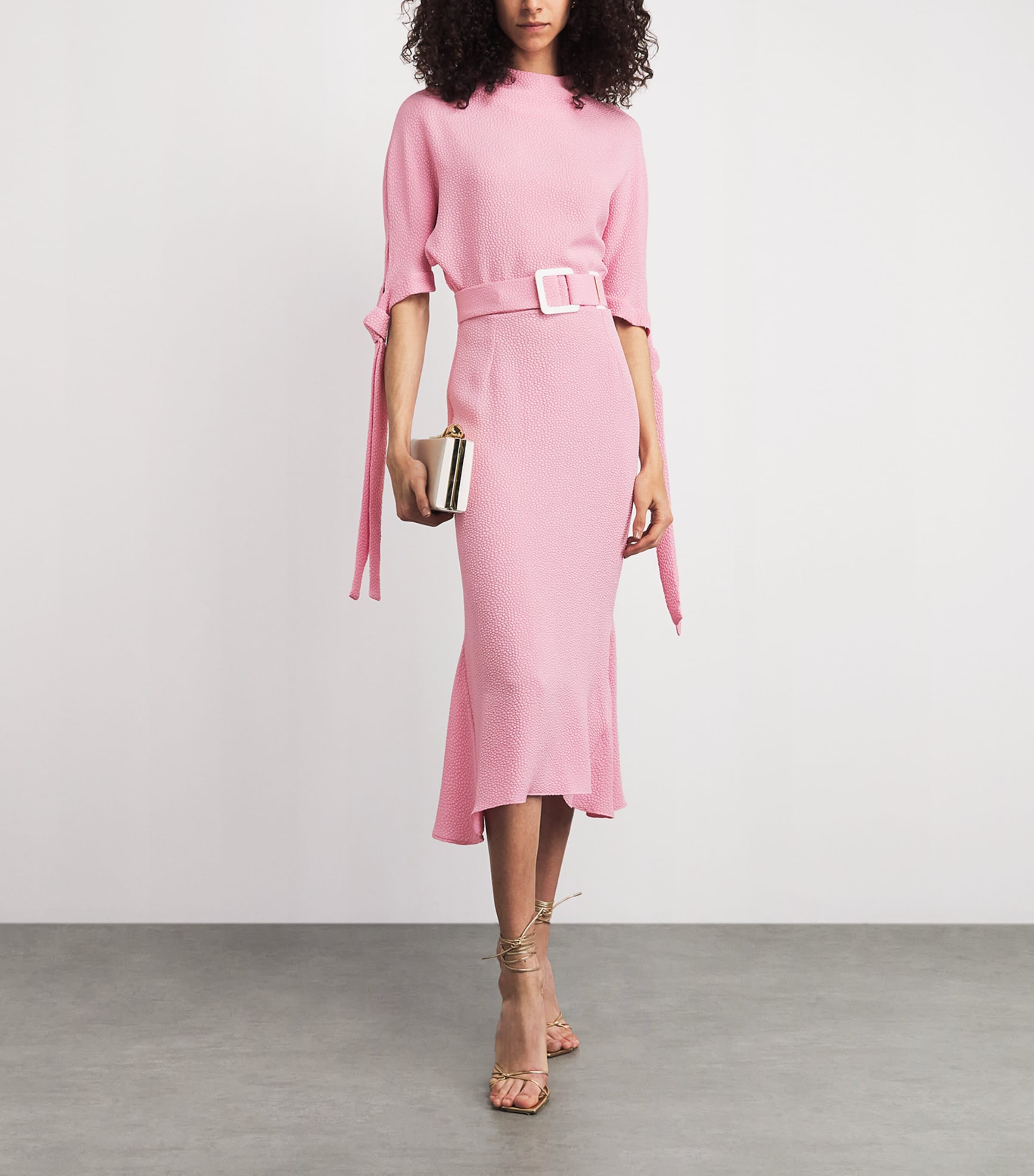 Edeline Lee Womens Bubble Jacquard Pedernal Midi Dress Pink Image 2