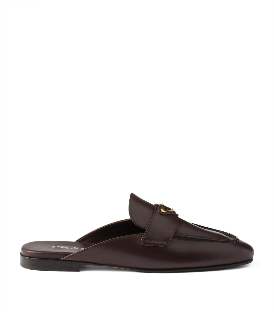 Prada Leather Triangle Slippers