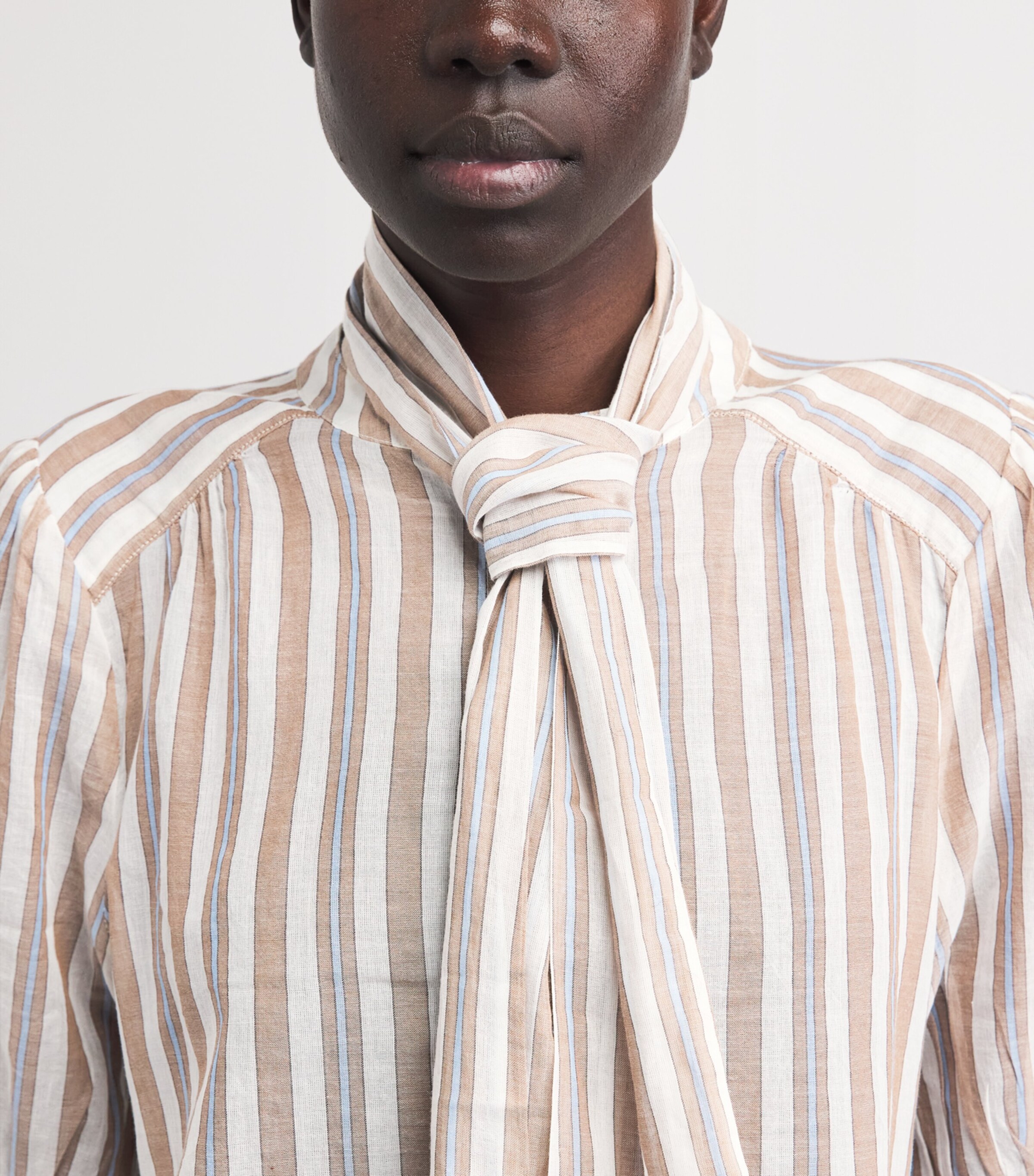ME+EM Womens Stripe Blouse and Tie Brown Multi Image 3