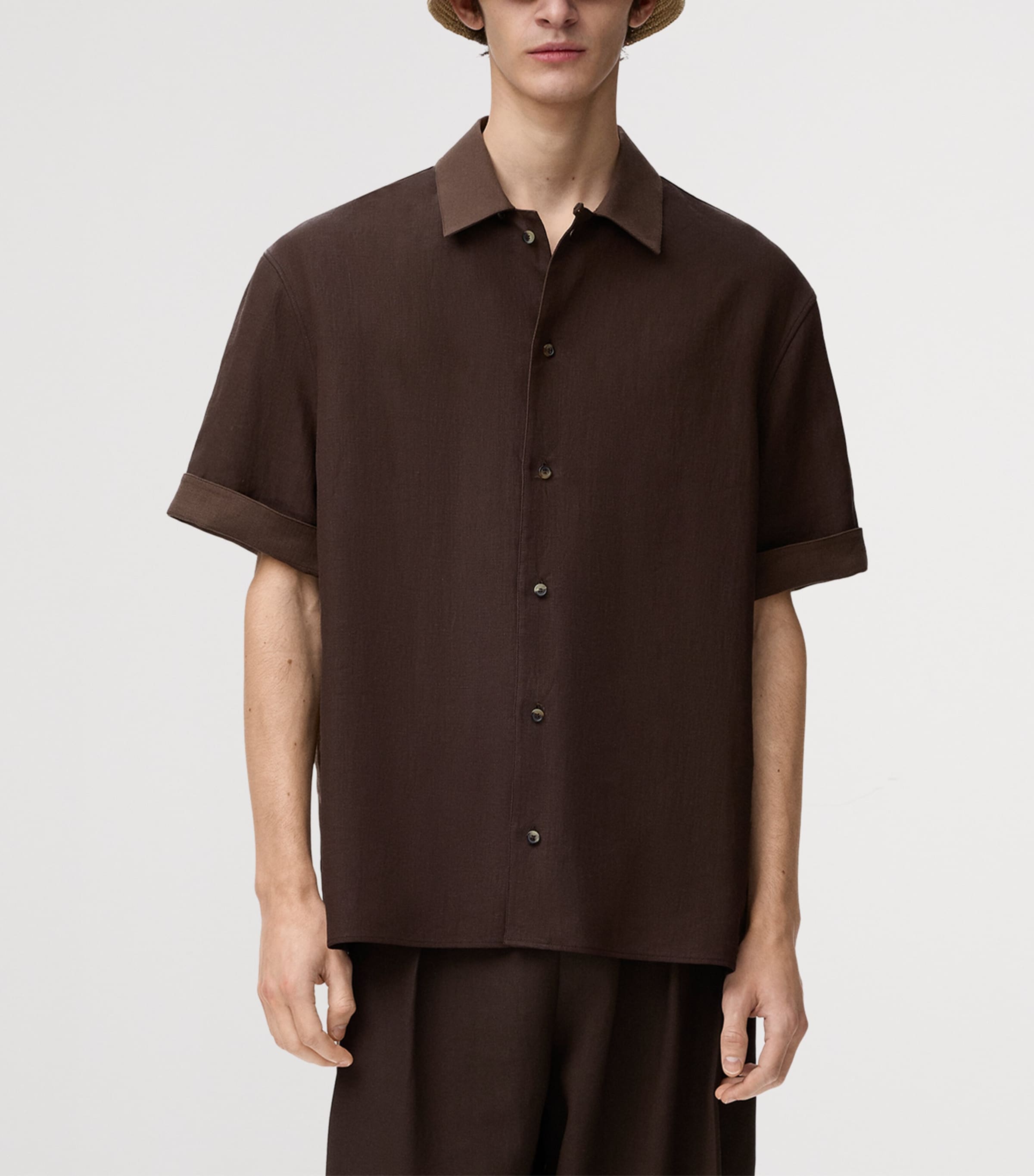 LOEWE Mens x Paula's Ibiza Linen-Blend Shirt Dark Brown/brown Image 3