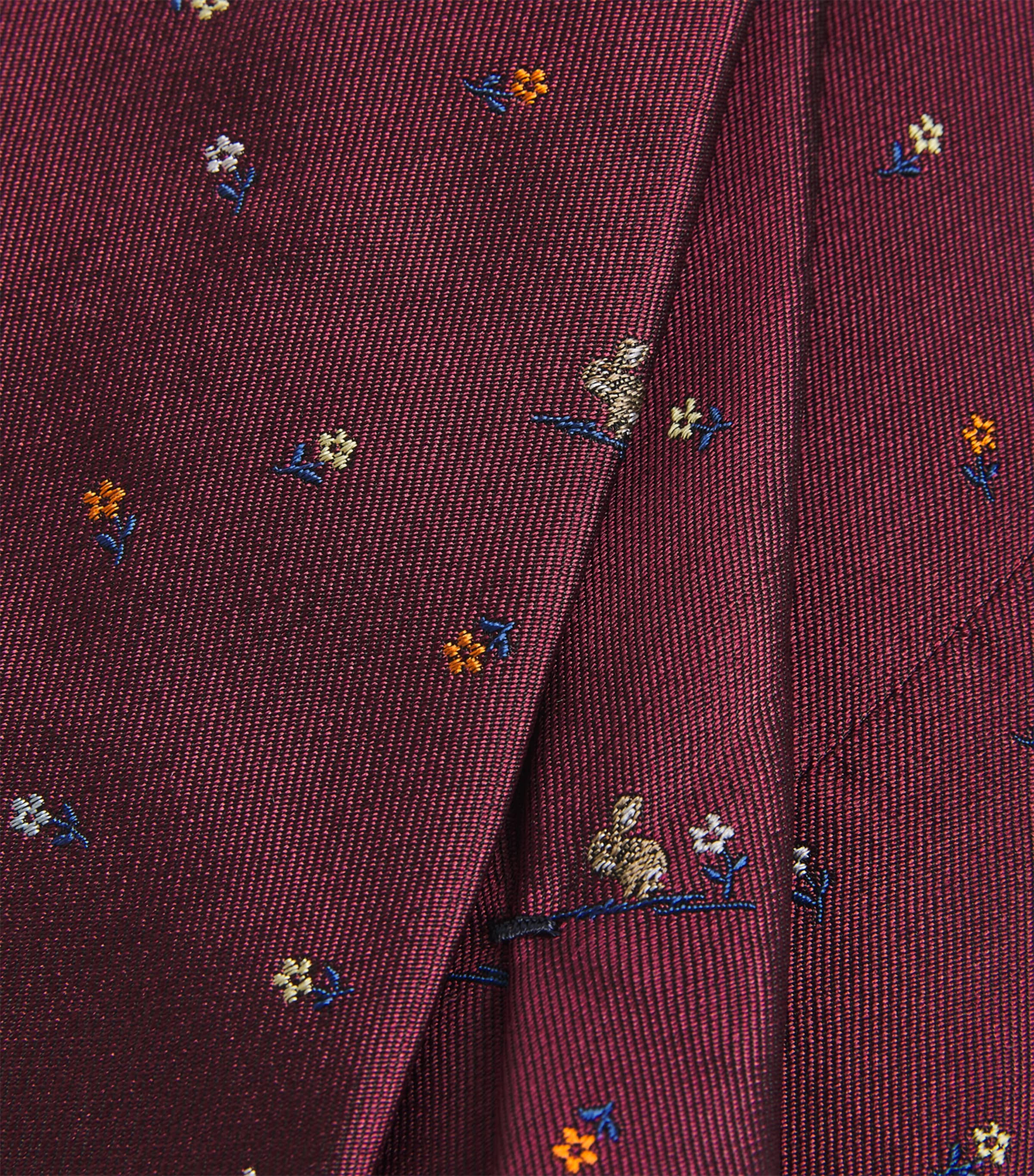 Silk Jacquard Rabbit-Embroidered Tie 28_BURGUNDY/ BORDE Image 3