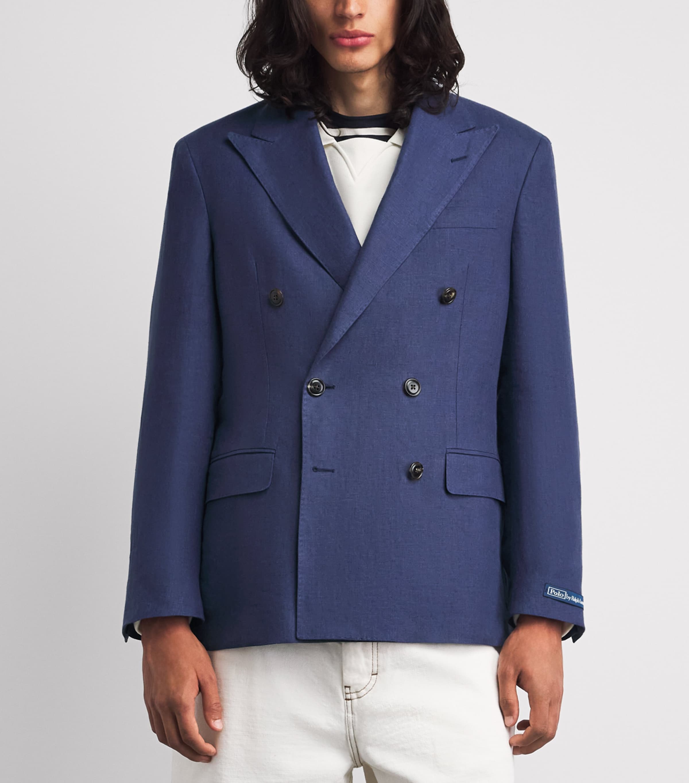 Polo Ralph Lauren Mens Linen Double-Breasted Blazer Classic Blue Image 4