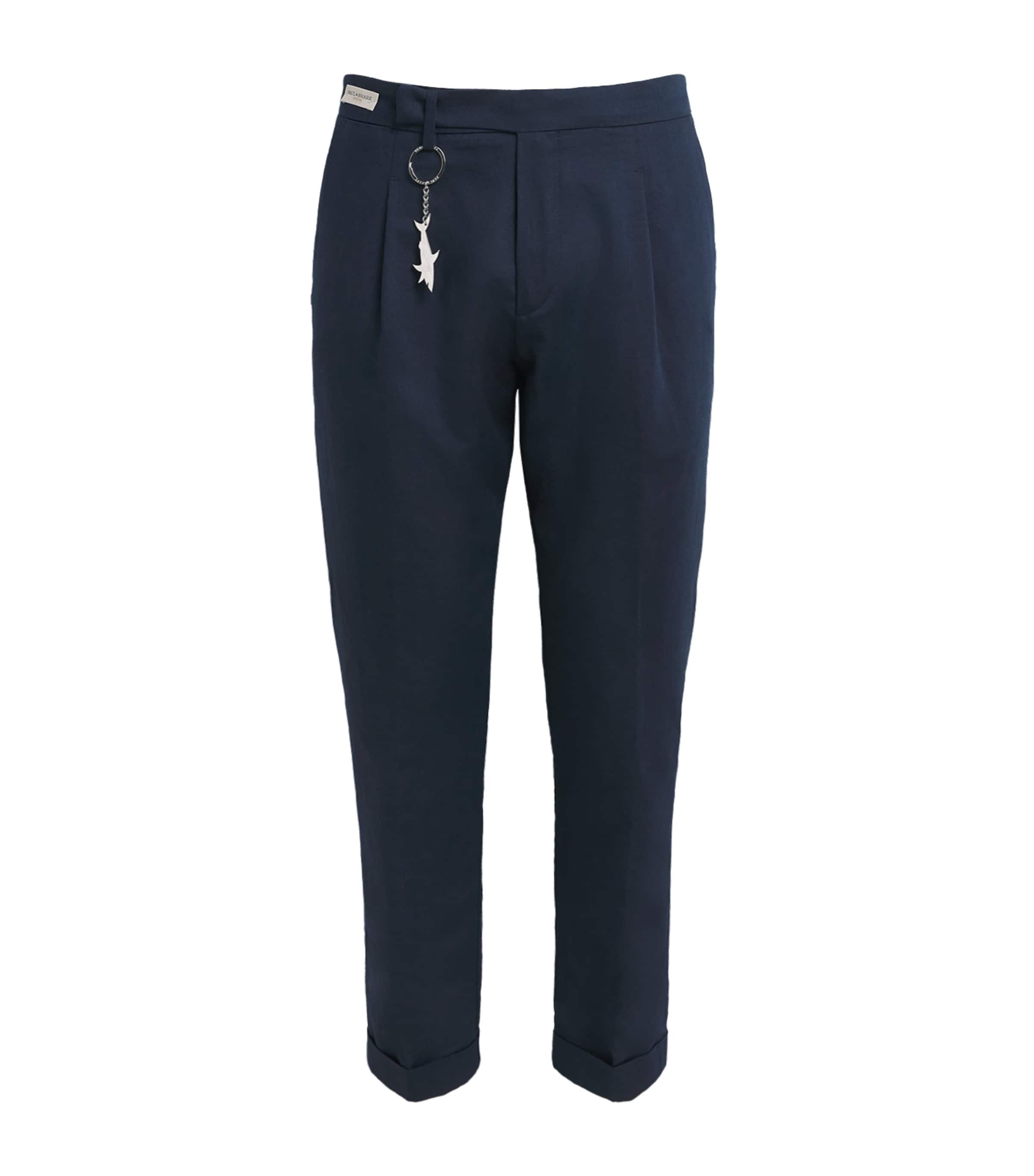 Paul & Shark Mens Linen-Cotton Pleated Straight Chinos Blue Image 1