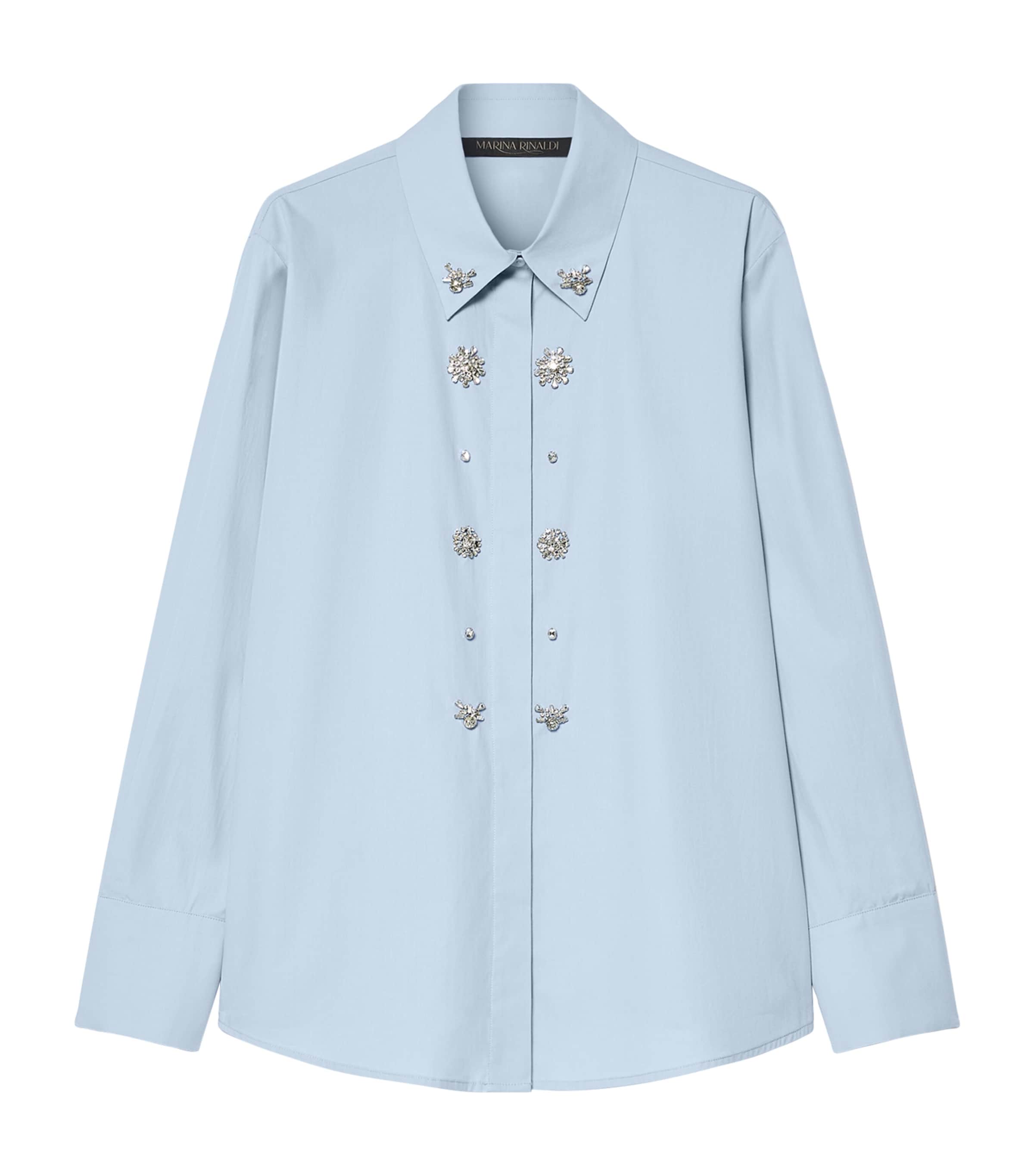 Marina Rinaldi Womens Cotton Embellished Shirt Sky Blue Image 1