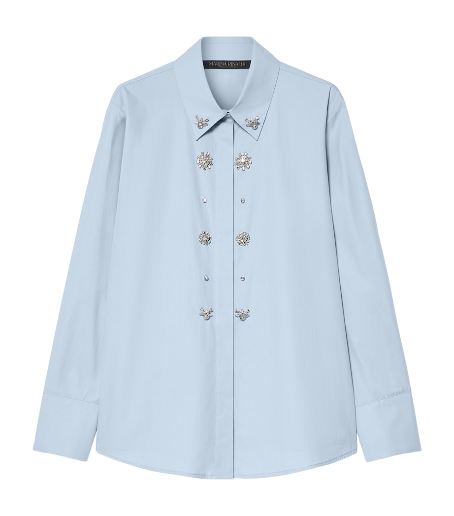 Marina Rinaldi Womens Cotton Embellished Shirt Sky Blue Image 1