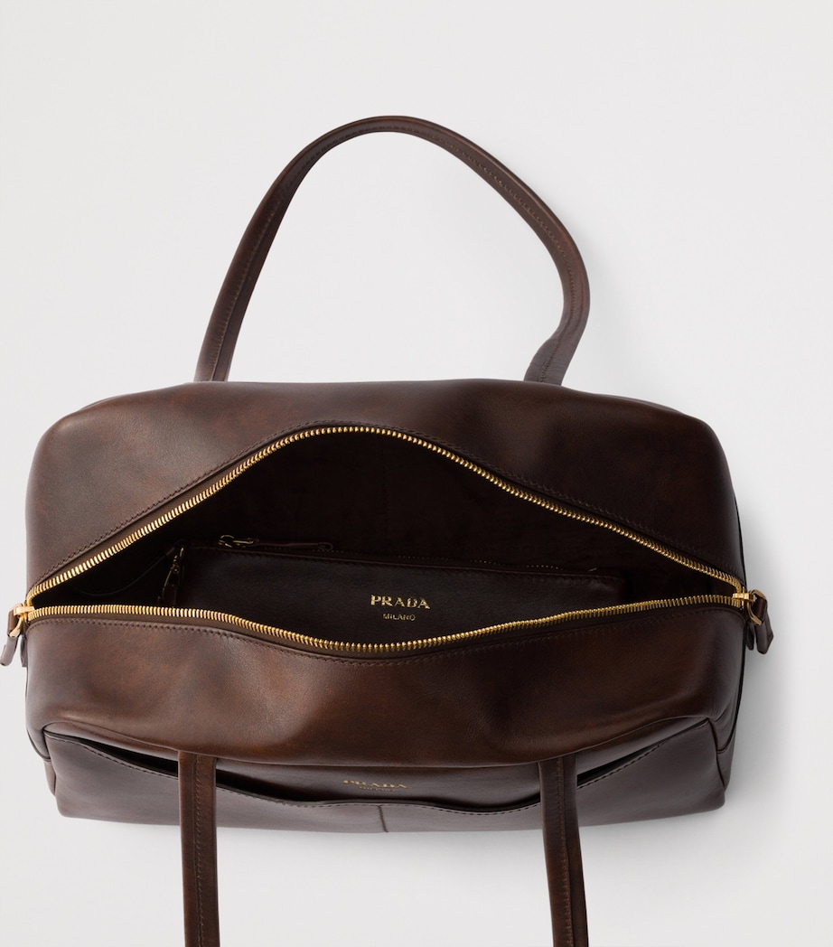 Prada Large Leather Carry Top-Handle Bag Brown Image 4