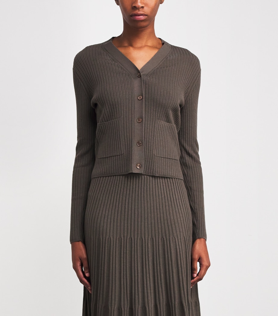 Wool-Blend Ribbed Cardigan MUSHROOM Image 3