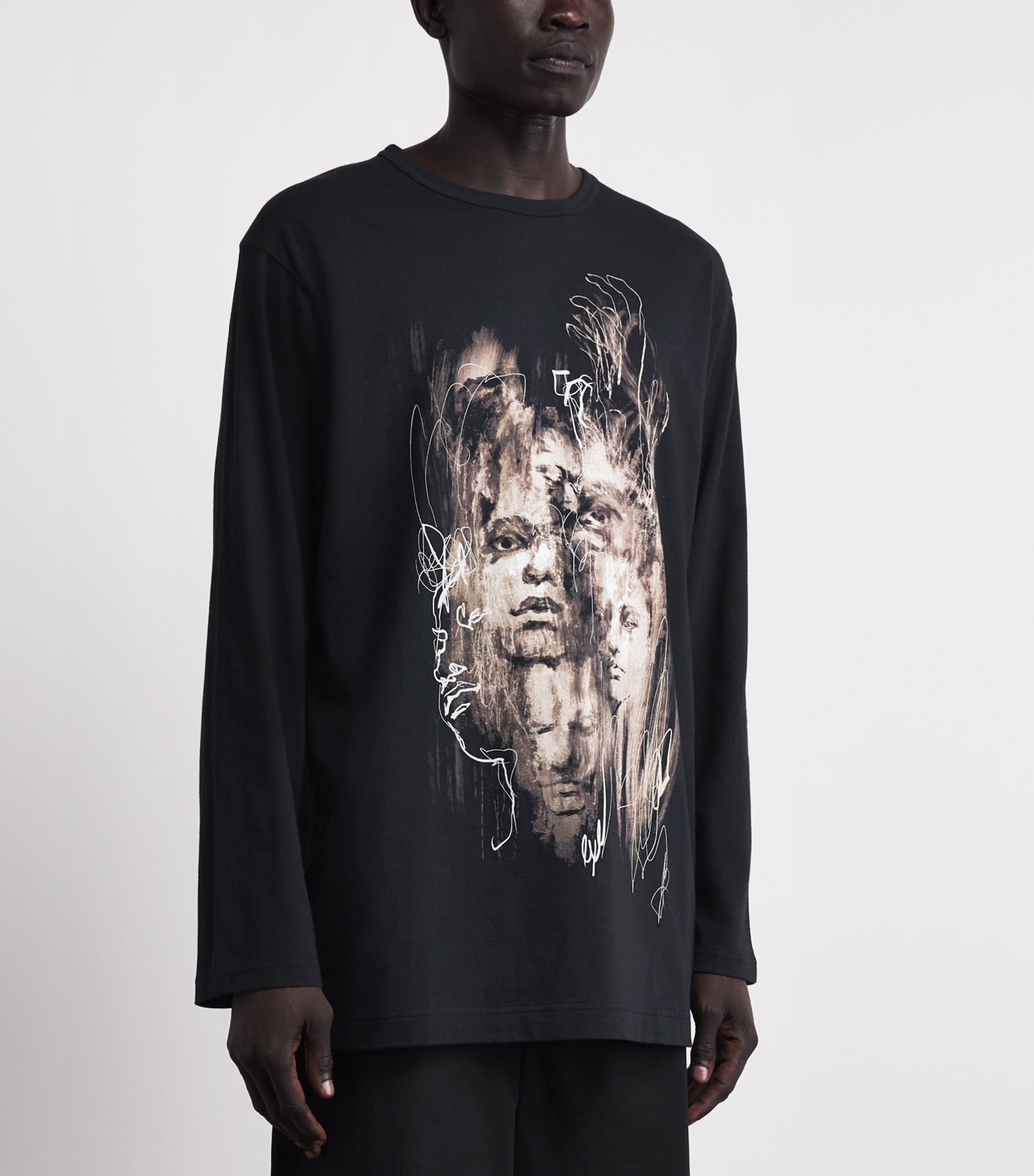 Yohji Yamamoto Mens Cotton Printed Long-Sleeve T-Shirt Black Image 4