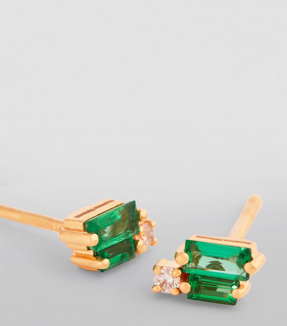 Yellow Gold, Diamond and Emerald Bold Burst Earrings 18K YG/EMER Image 7