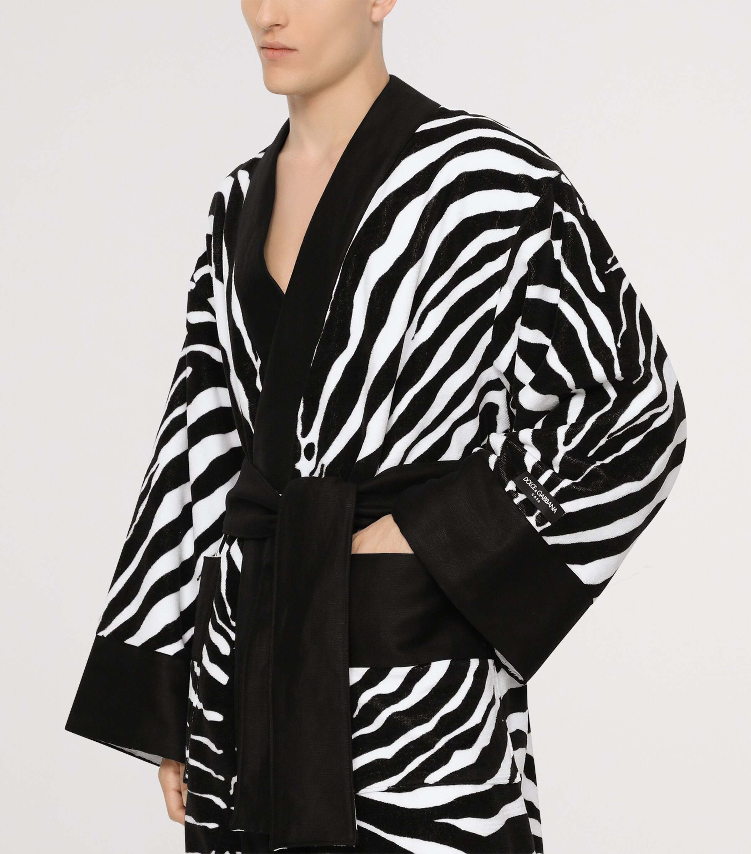 Dolce&Gabbana Casa Terry Cotton Zebra Print Robe Zebra Nero Image 9