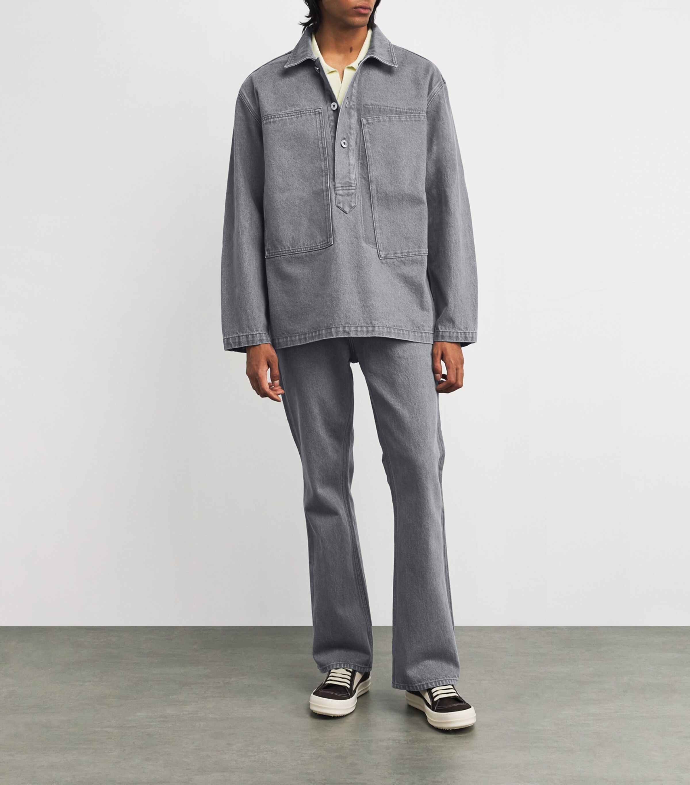 JW Anderson Mens Patch Pocket Rugby Shirt Light Grey Image 2