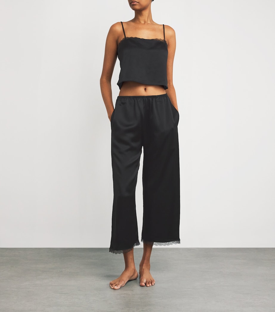 Satin Lace-Trim Barb Cropped Trousers BLACK Image 2