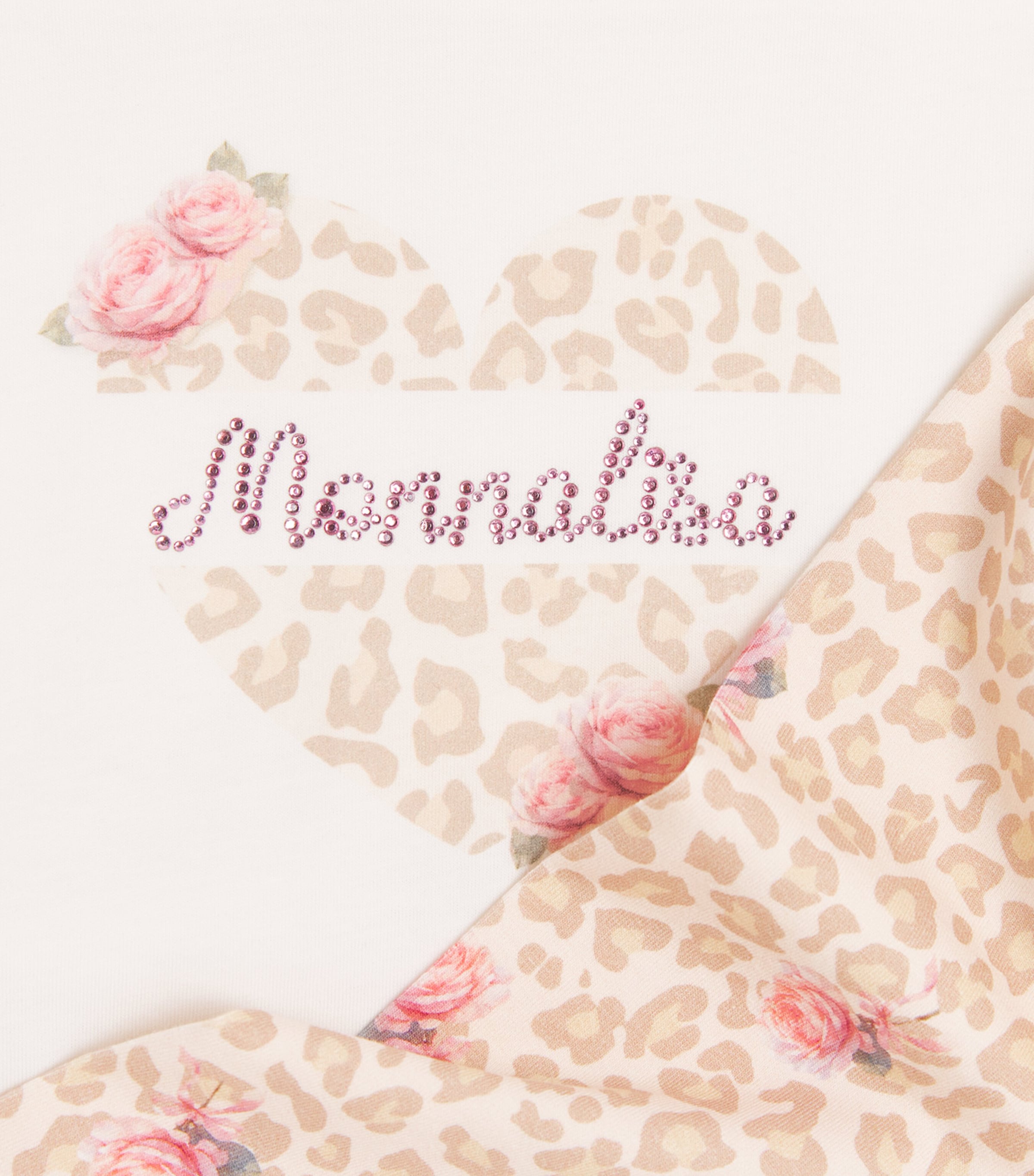 Monnalisa Cotton Printed T-Shirt and Leggings Set (3 Months-6 Years) Panna+maculato Image 4