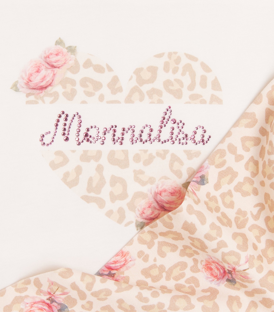 Monnalisa Cotton Printed T-Shirt and Leggings Set (3 Months-6 Years) Panna+maculato Image 4