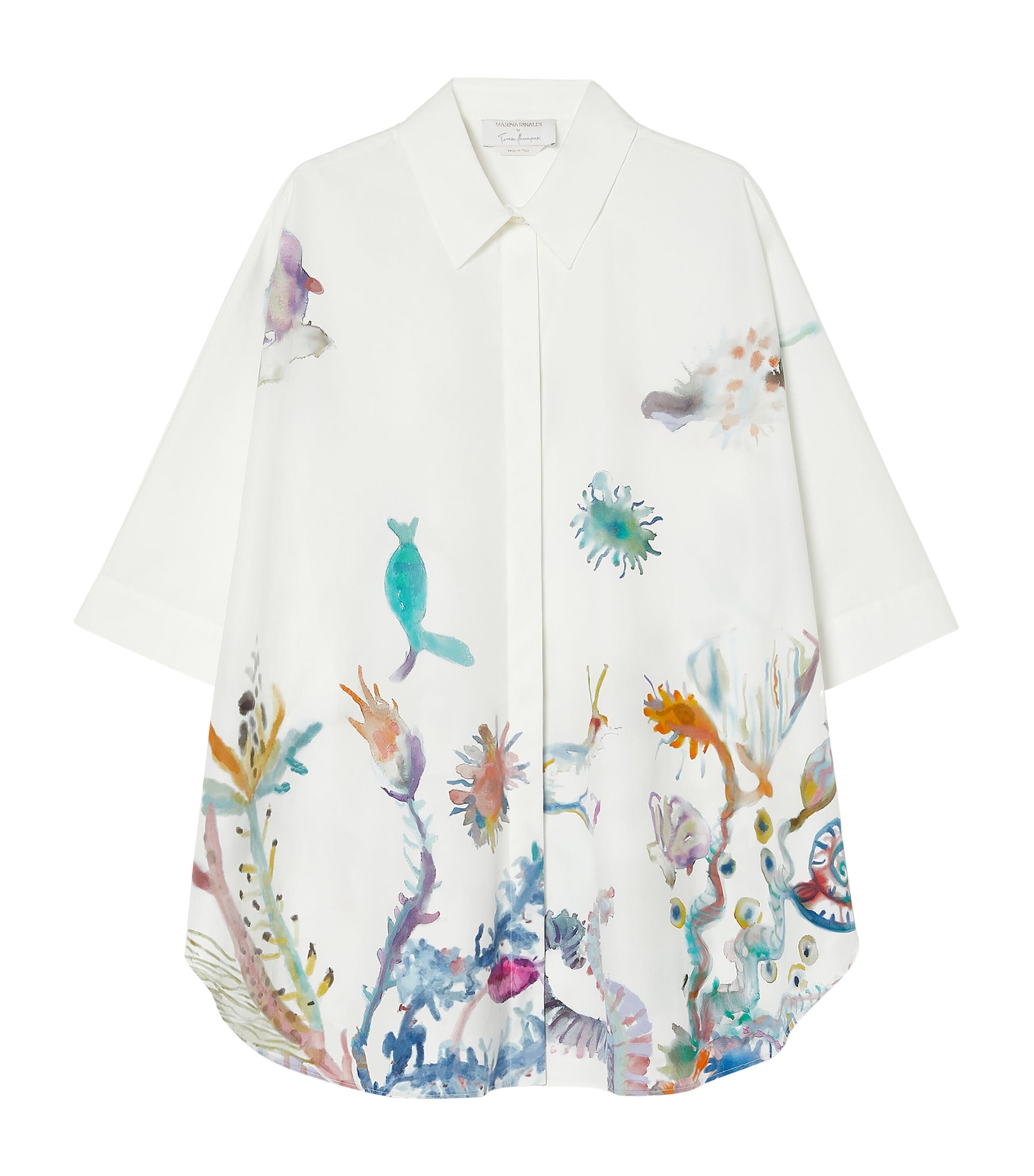 Marina Rinaldi Womens Cotton Printed Short-Sleeve Shirt Ice Image 1