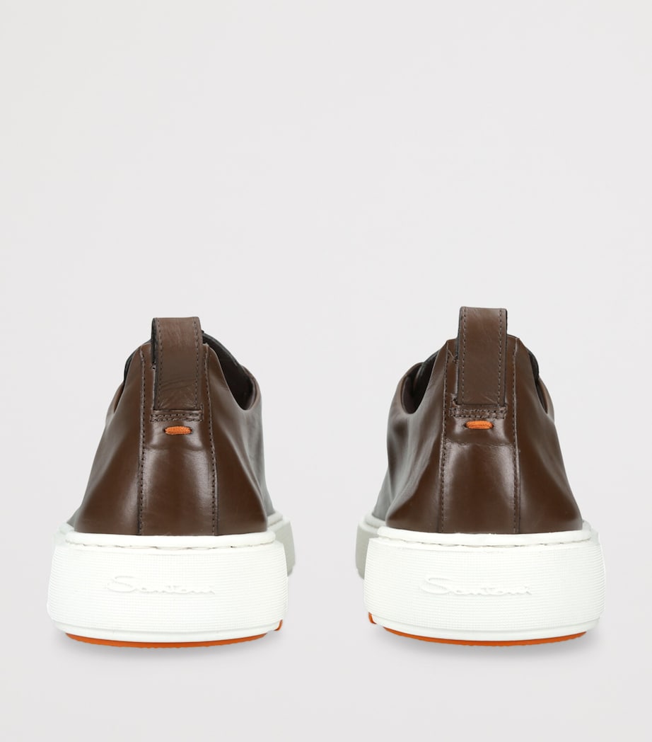 Santoni Mens Leather Clean Icon Victory Sneakers Mid Brown Image 2