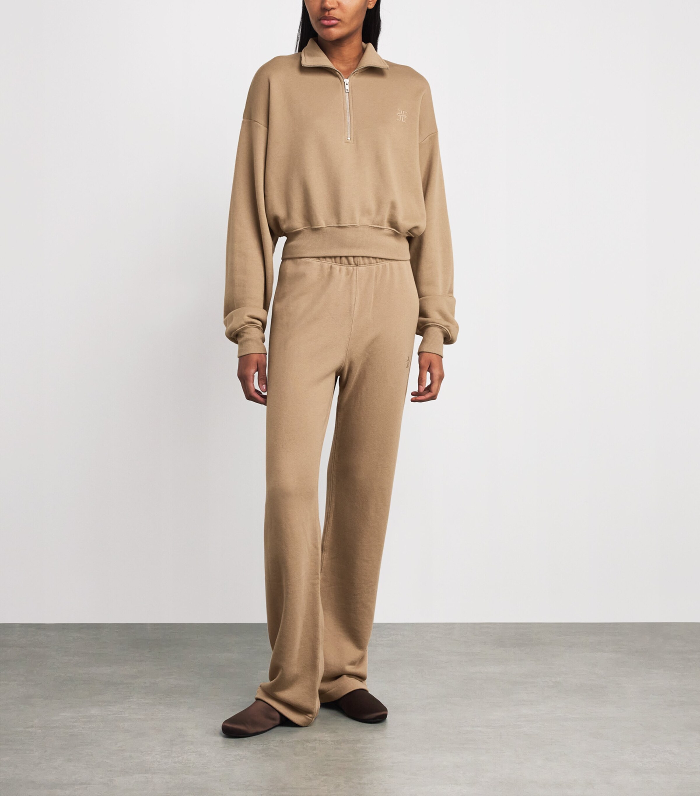 Cotton-Blend Half-Zip Cropped Sweatshirt TAUPE TPE Image 2