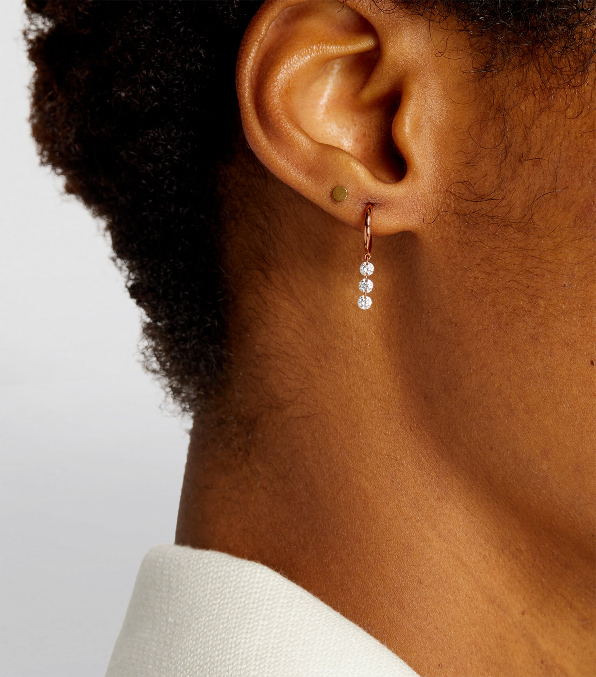 Rose Gold and Diamond 3-Stone Single Hoop Earring ROSE GOLD Image 5