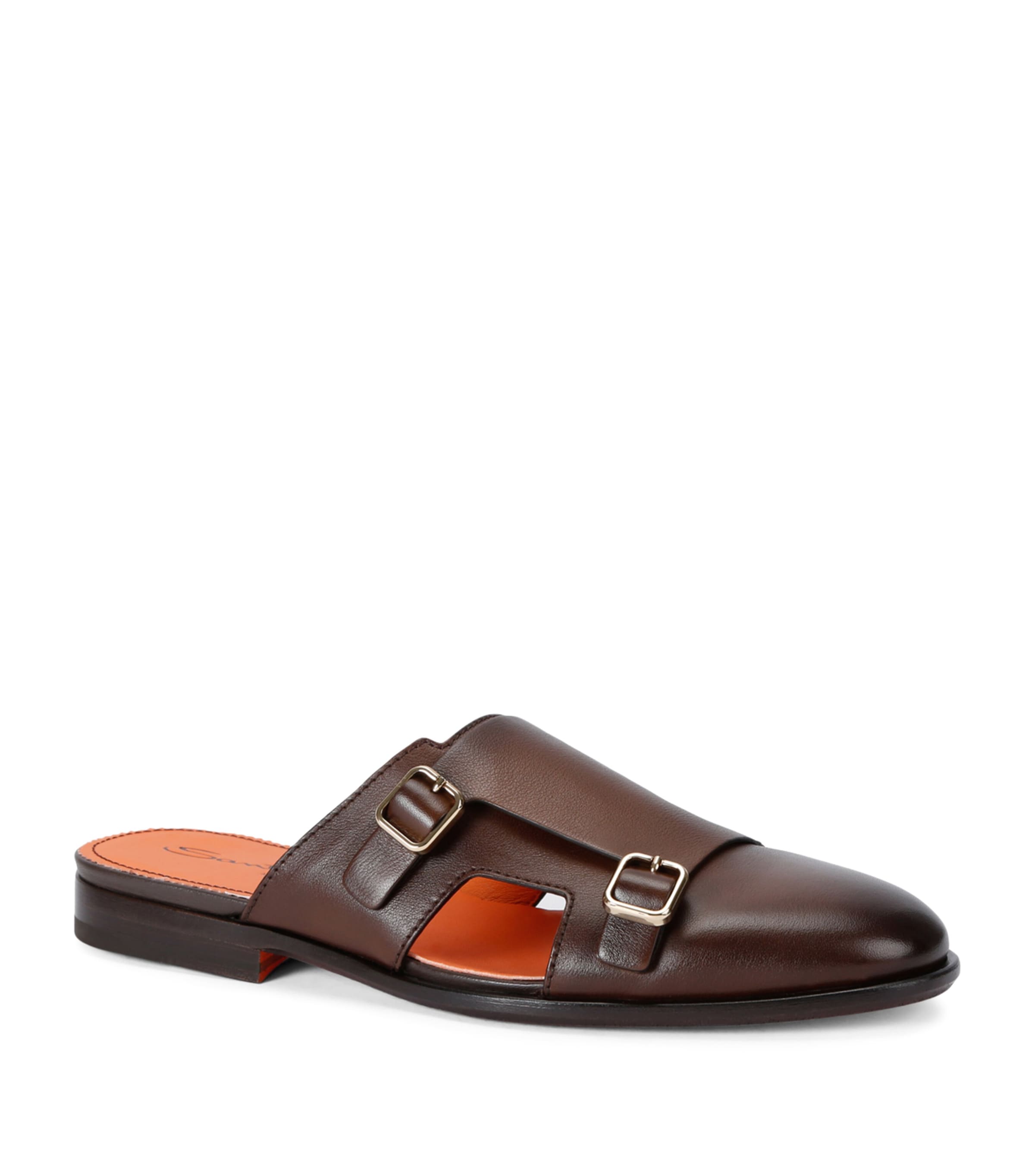 Santoni Leather Monk Slippers Dark Brown Image 3