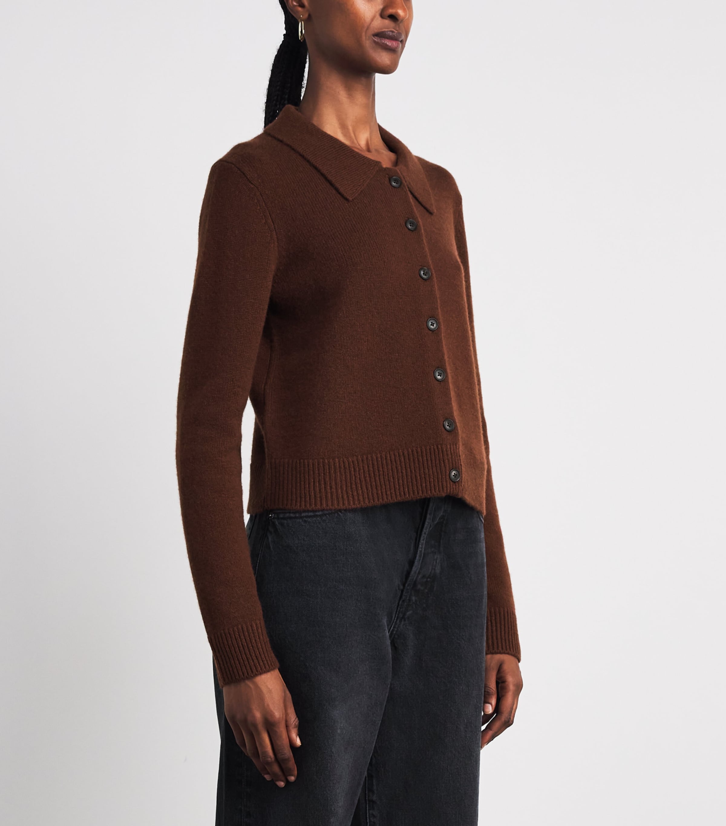 ME+EM Womens Cashmere Straight Cardigan Pecan Brown Image 4