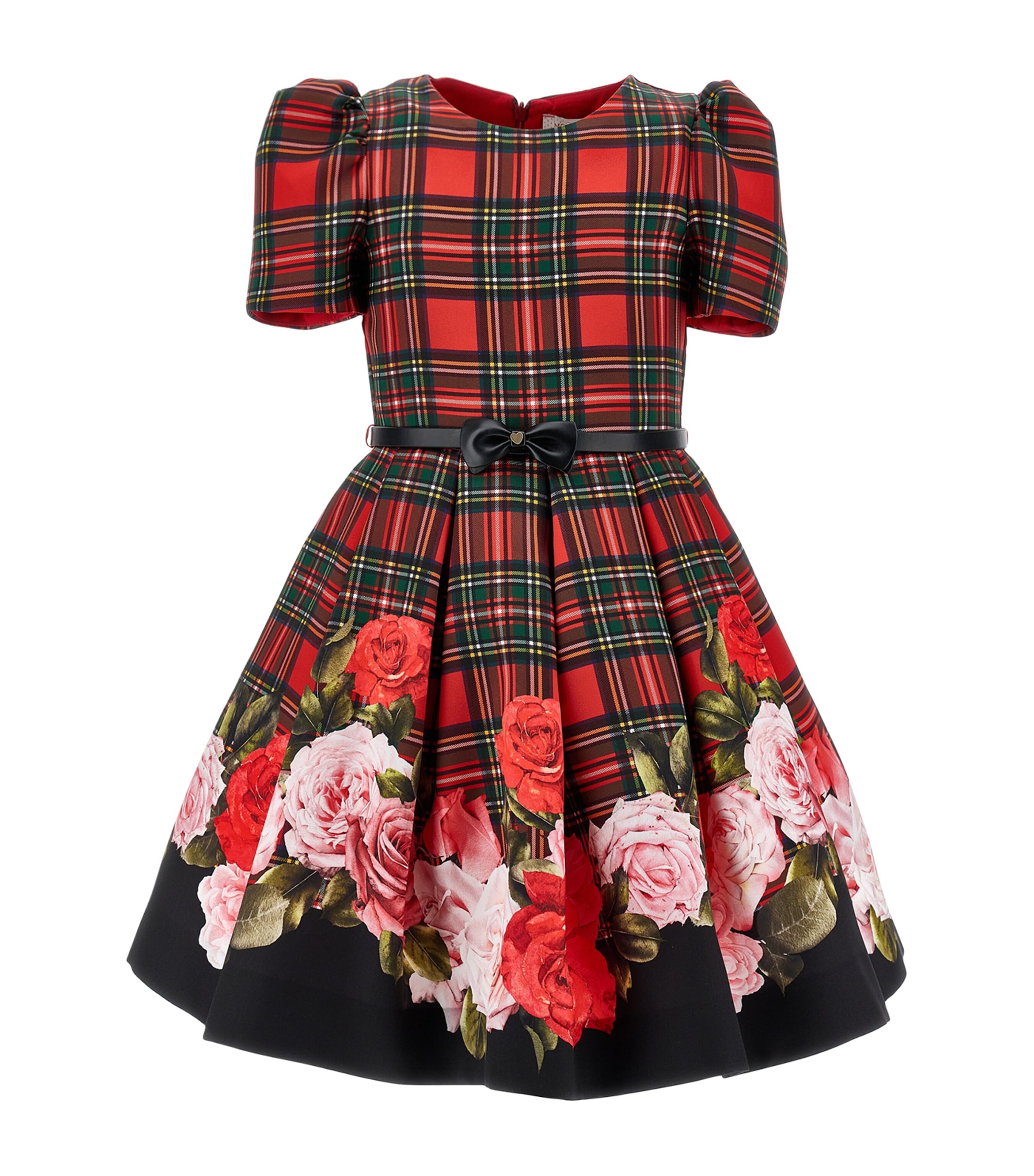 Monnalisa Scottish Dress And Roses In Red