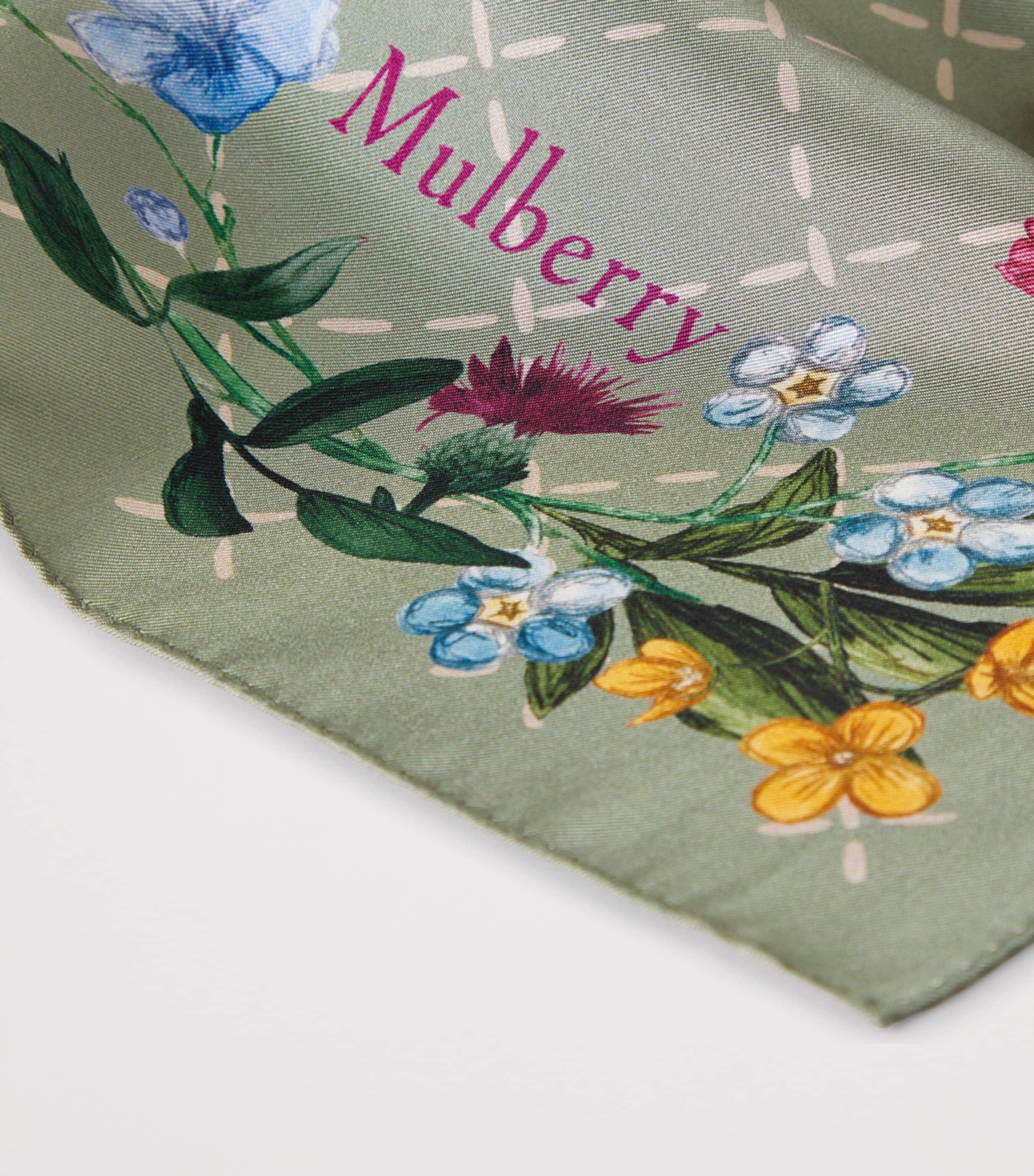 Mulberry Silk Wild Floral Scarf Linen Green Image 2