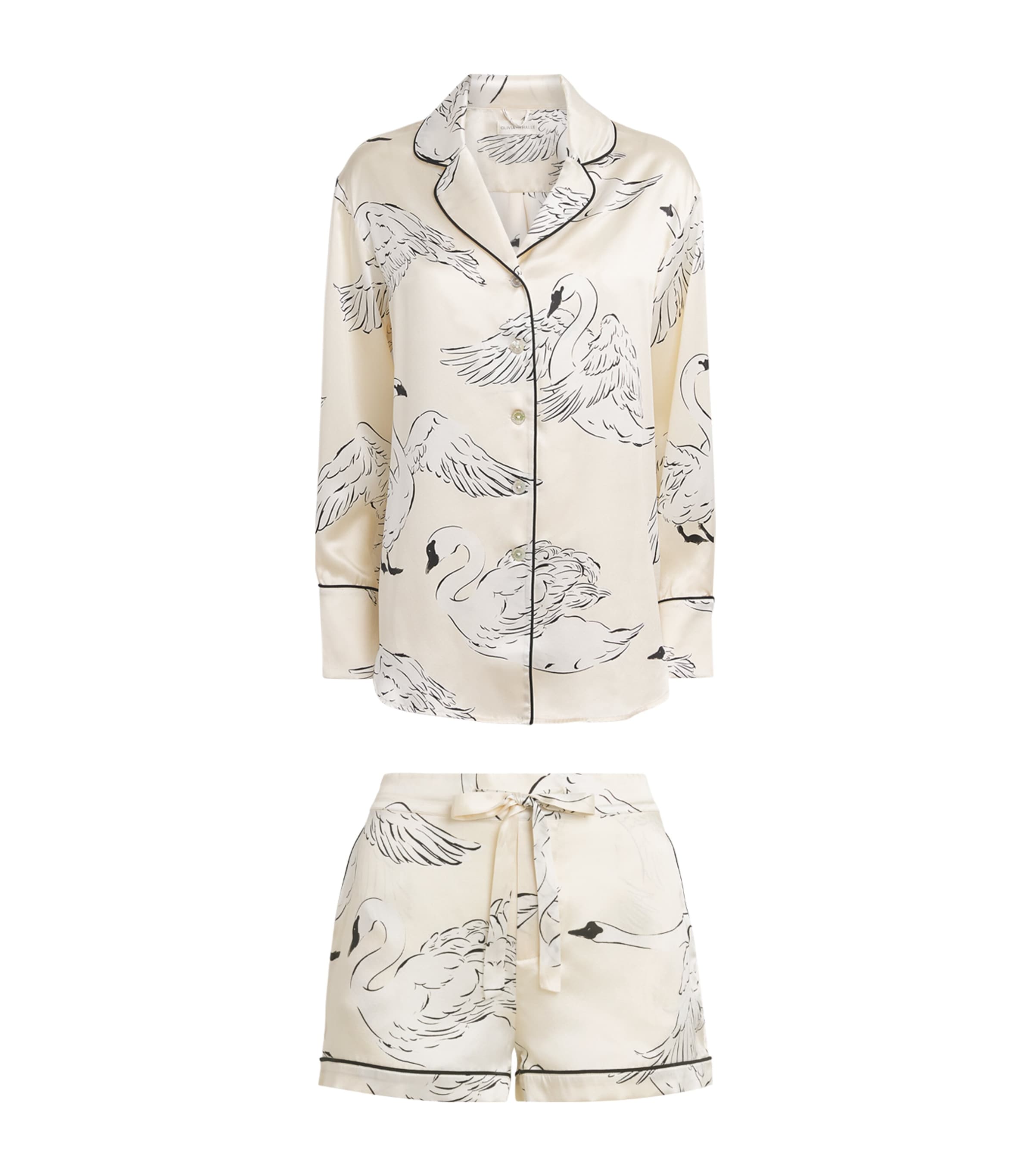 Olivia von Halle Womens Silk Swans Alba Pyjama Set Blanca Image 1