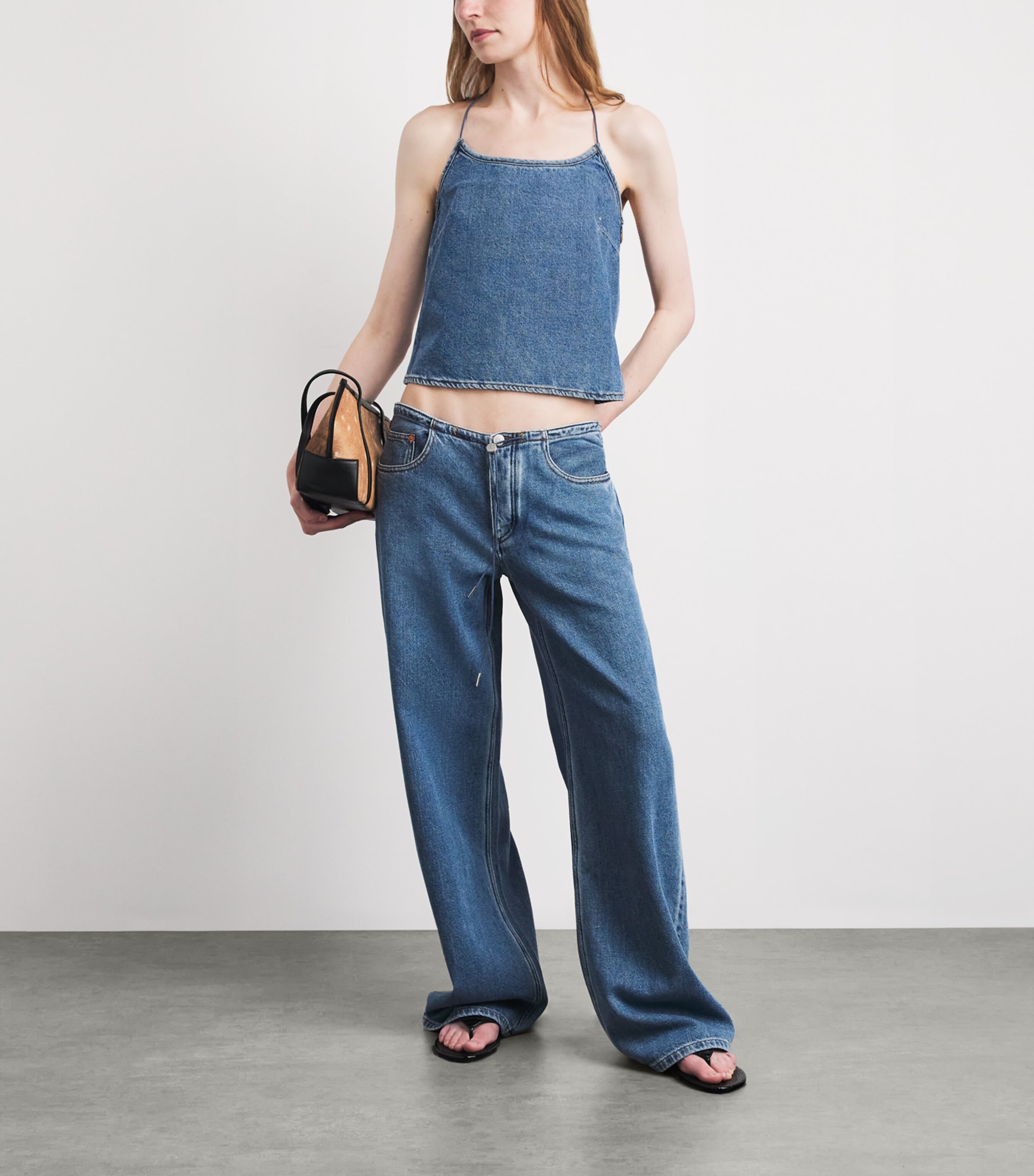 STILL HERE Womens Drawstring Cool Wide-Leg Jeans Classic Blue Image 2