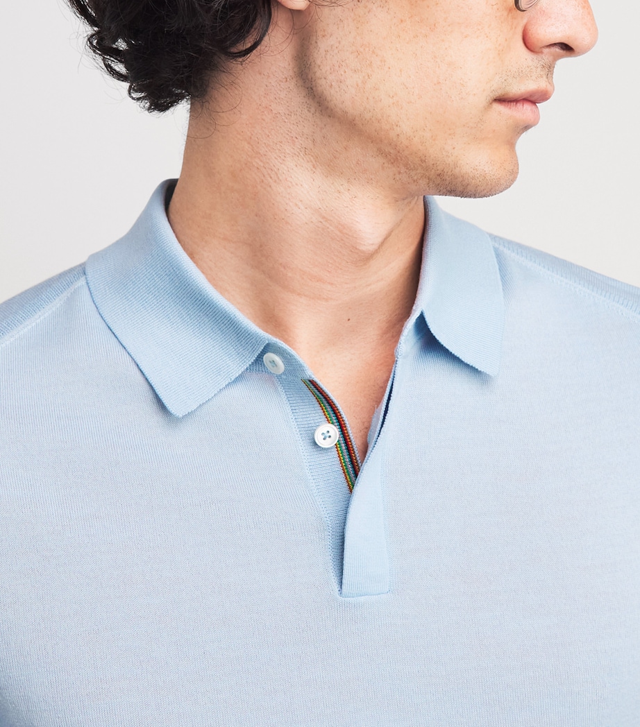 Paul Smith Mens Merino Wool Polo Shirt Blue Image 3
