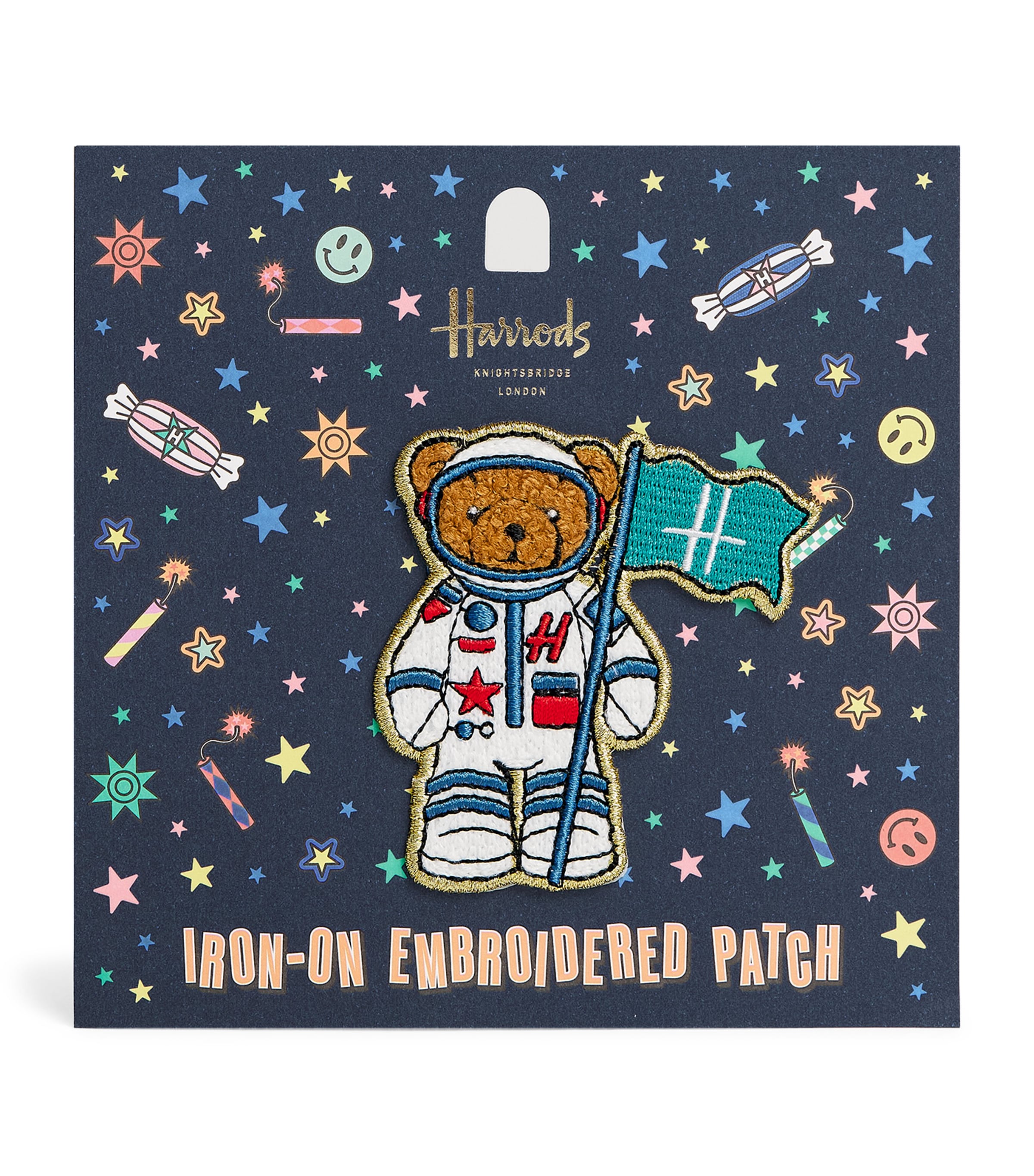 Harrods Pop Rocket Astronaut Bear Iron-On Embroidered Patch Image 1