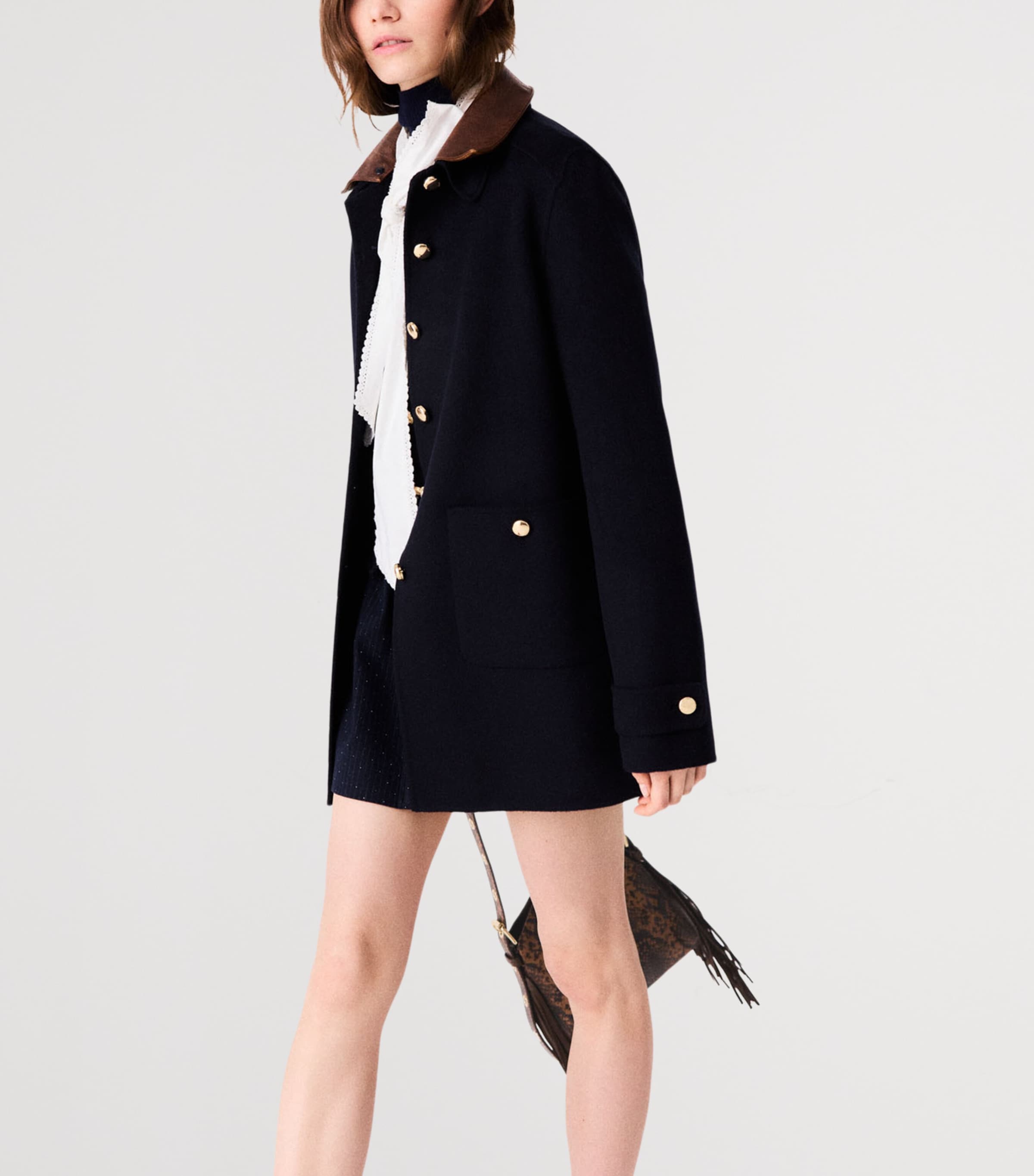 Maje Womens Wool-Blend Collared Jacket Navy Image 6