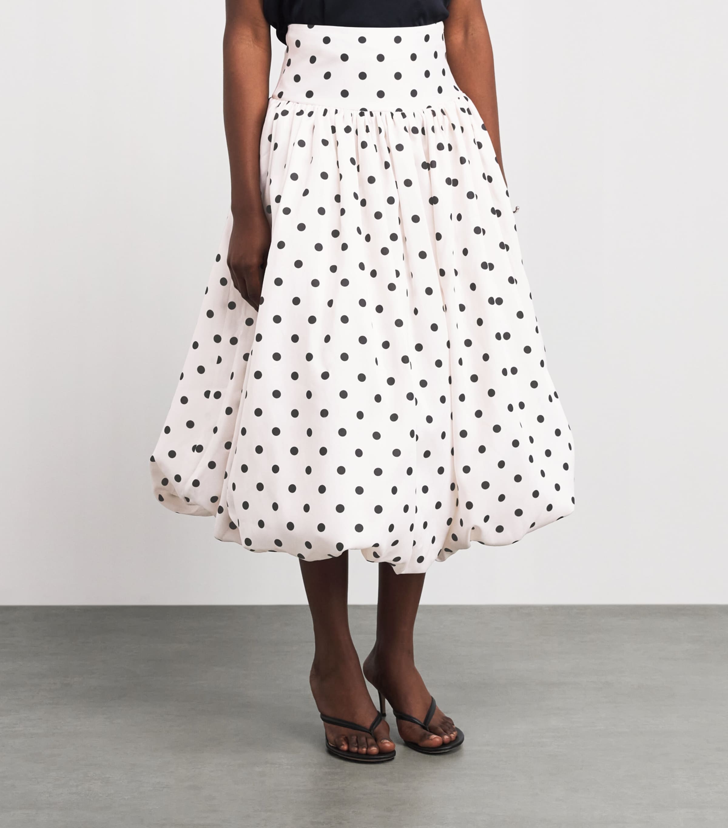 Self-Portrait Womens Taffeta Polka-Dot Midi Skirt Cream Image 4