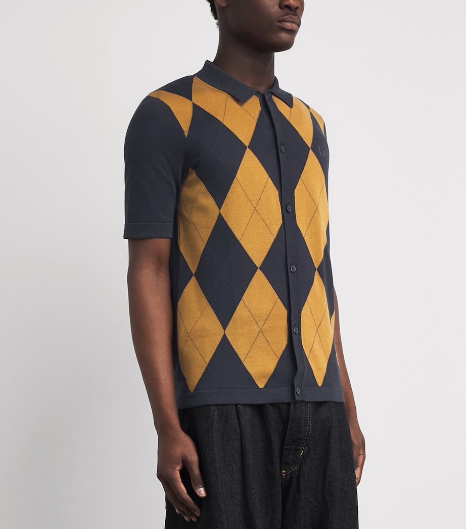 Fred Perry Mens Cotton Knitted Argyle Shirt Navy Image 4