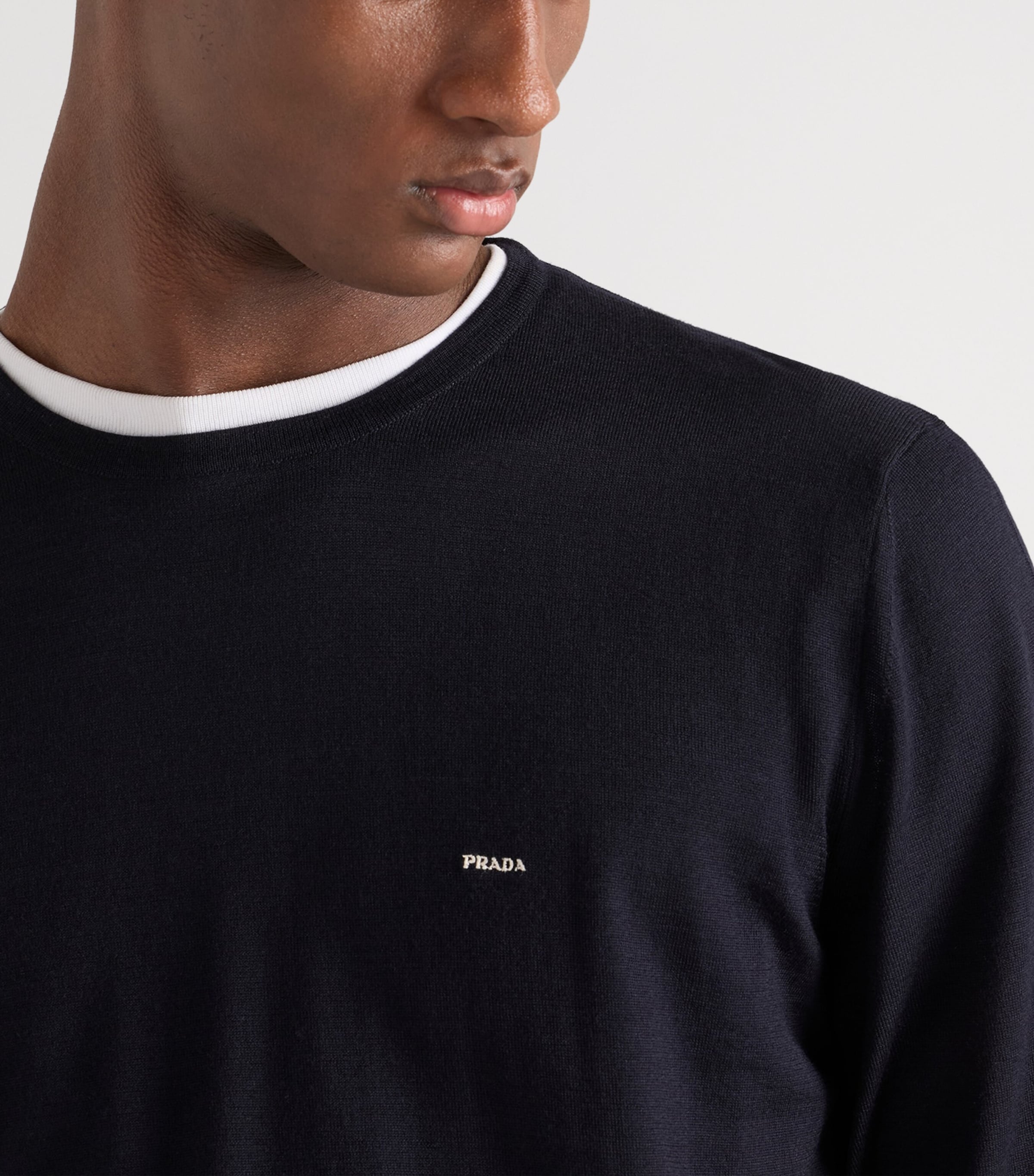 Prada Mens Wool Logo Sweater Blue Image 3