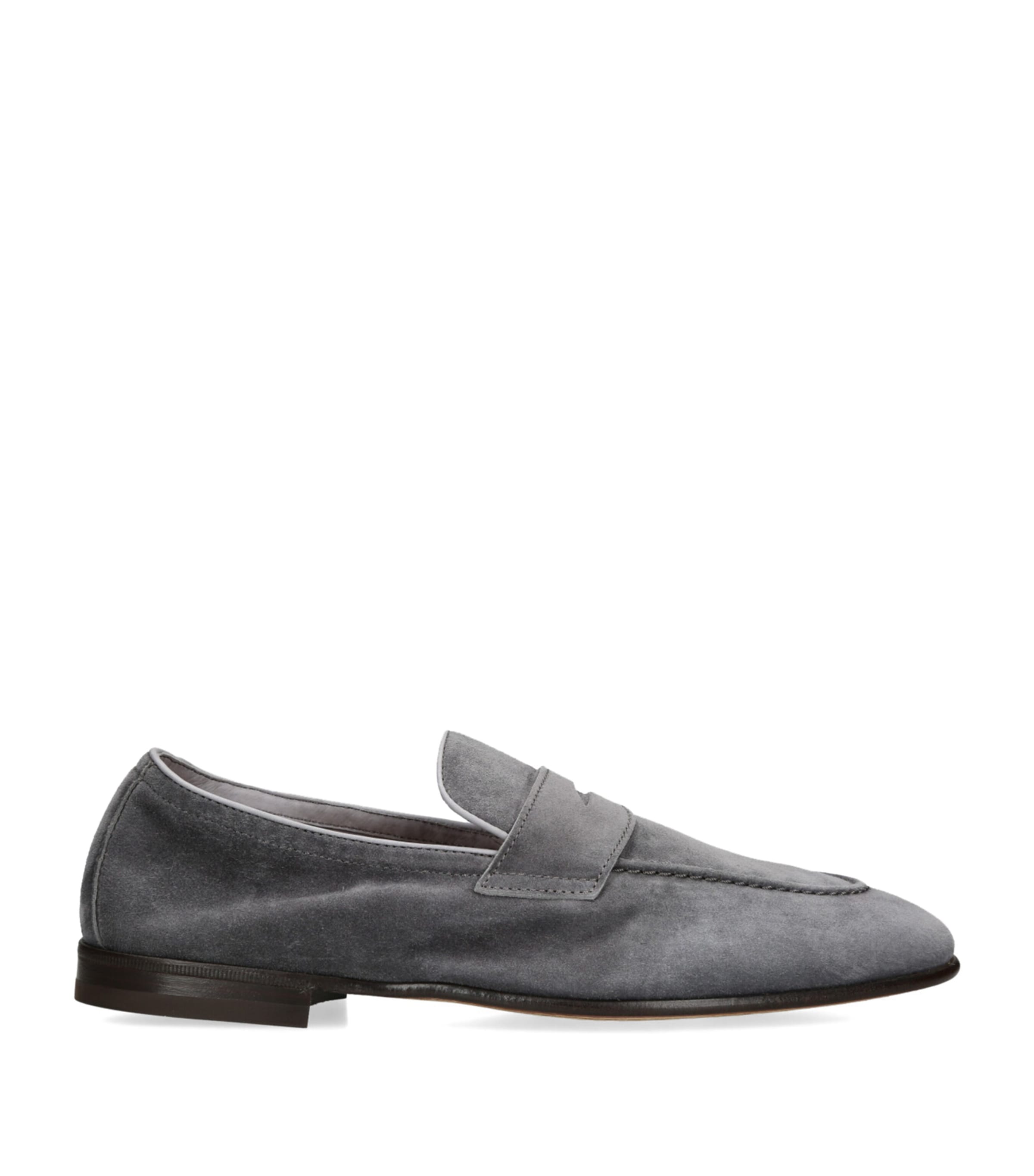 Brunello Cucinelli Mens Suede Penny Loafers Grey Image 1
