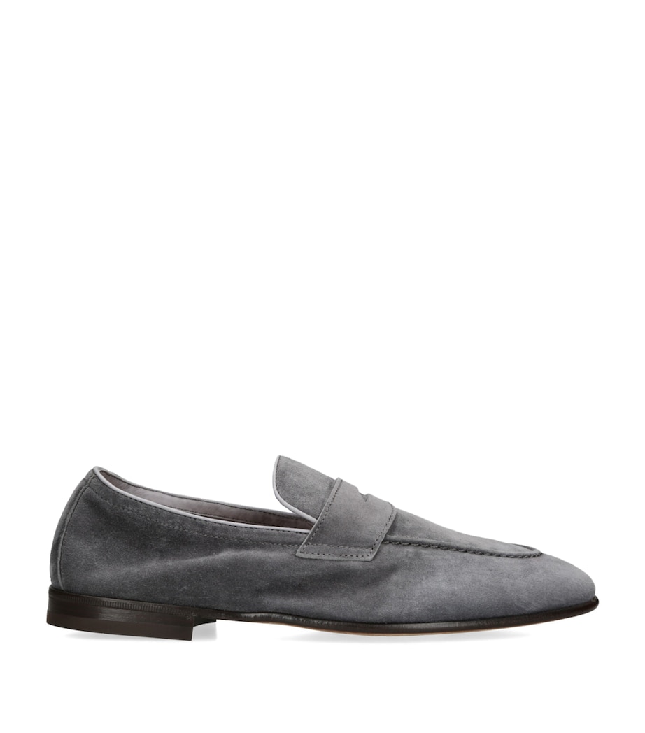Brunello Cucinelli Mens Suede Penny Loafers Grey Image 1