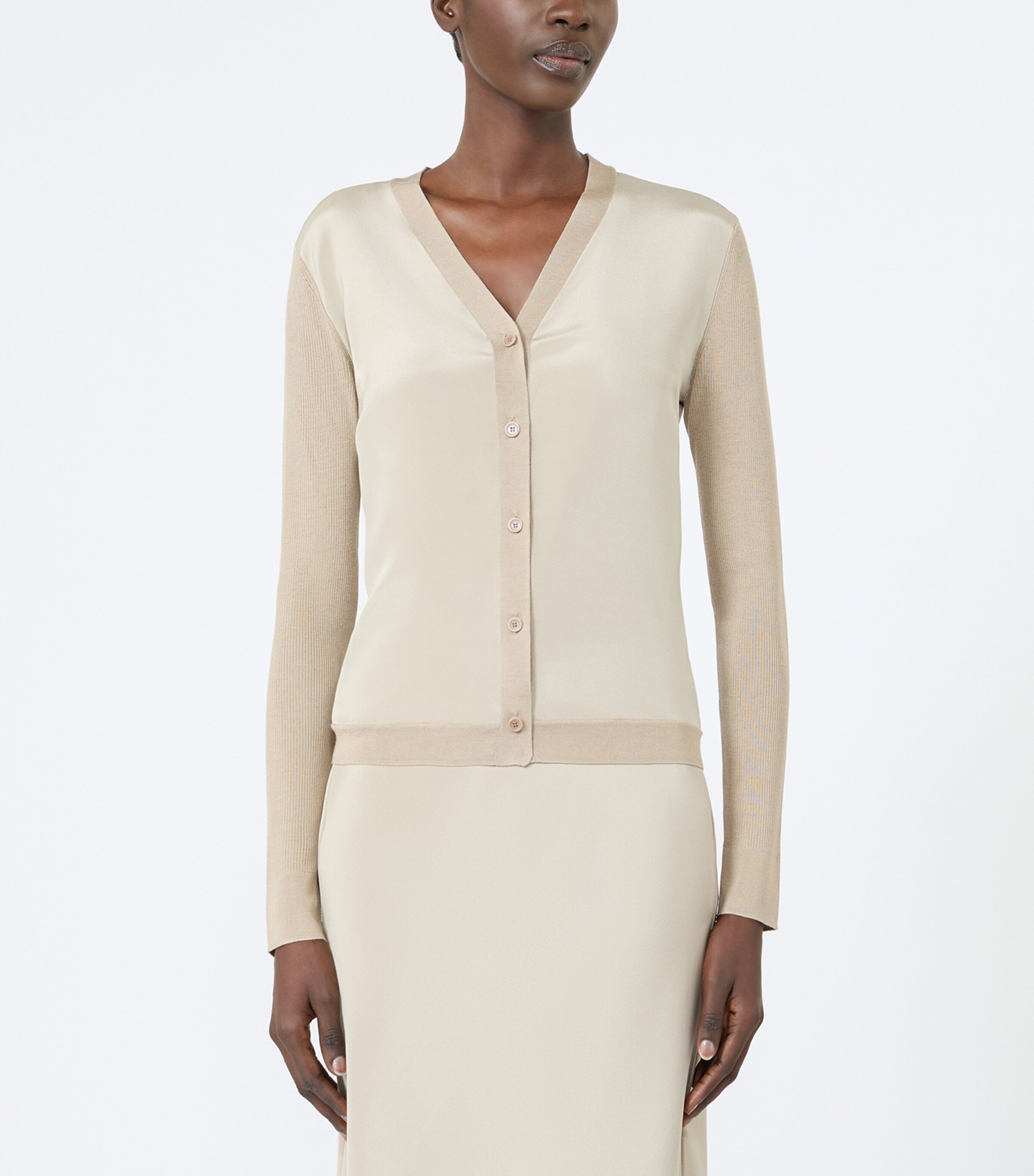 Max Mara Womens Silk-Cashmere Cardigan Stone Image 3