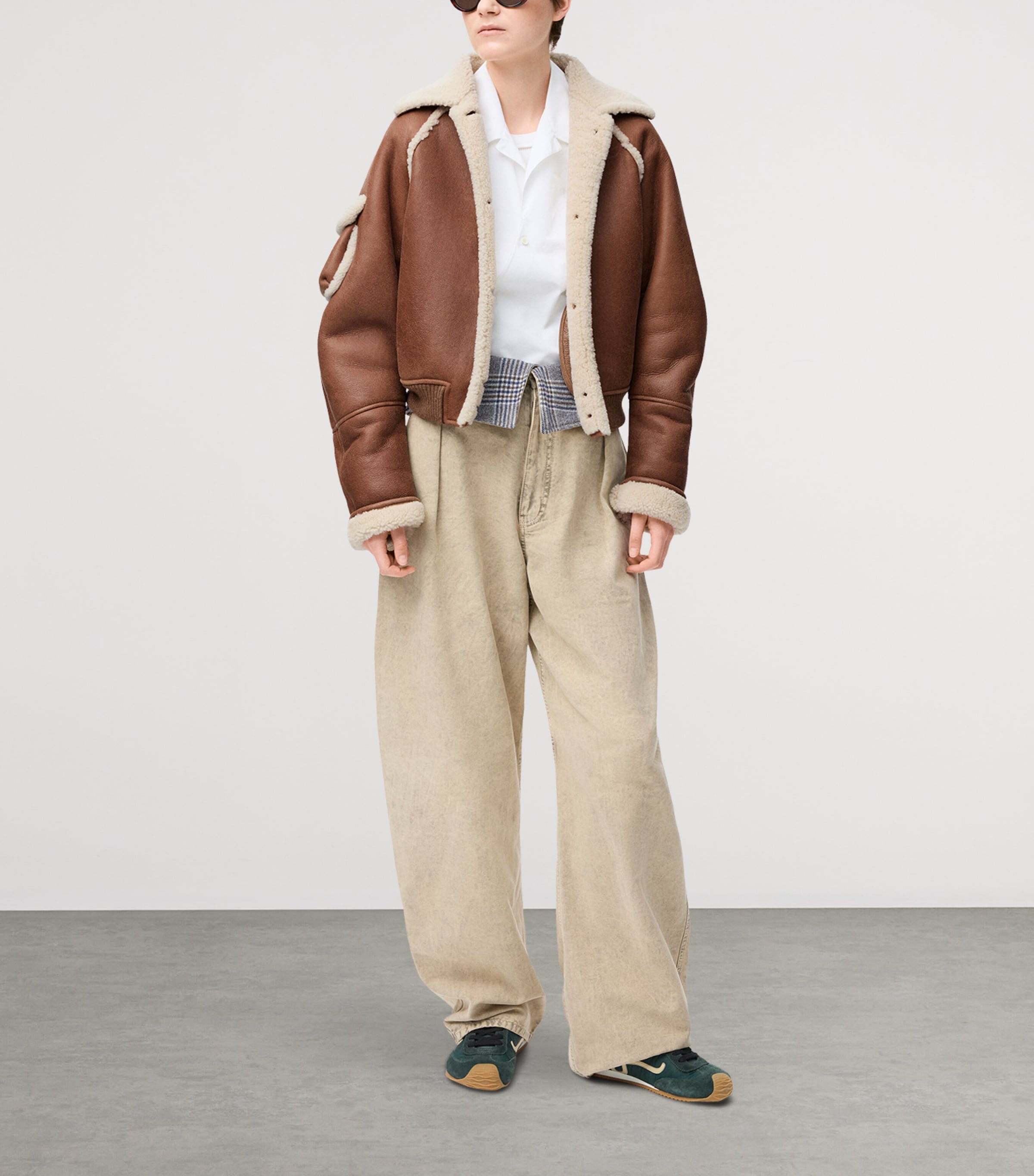 Lambskin Shearling-Collar Bomber Jacket BROWN Image 2
